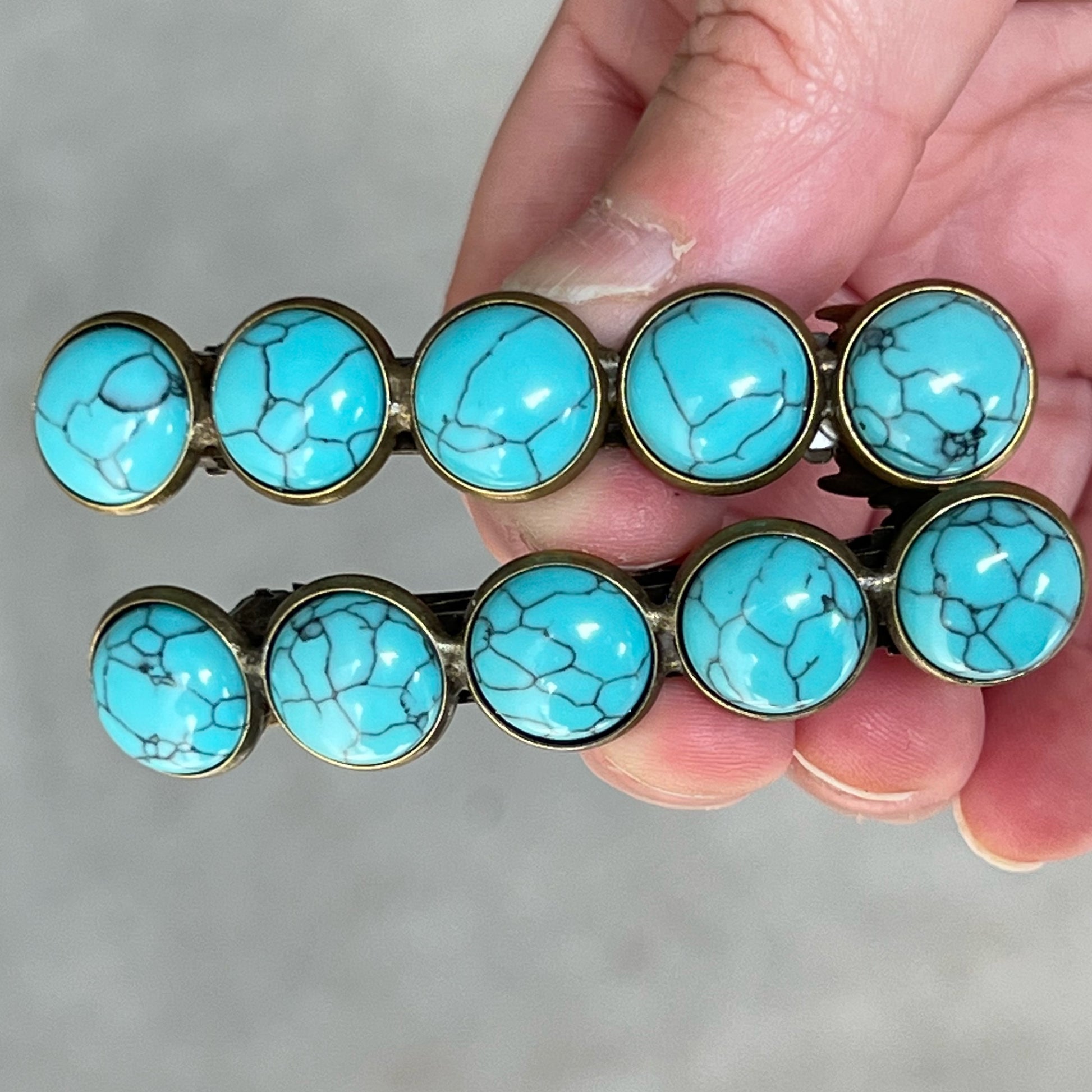 Turquoise Hair Barrettes - Western Cowgirl Hair Pins, Women's Southwestern Boho Hair Accessories, Set of 2