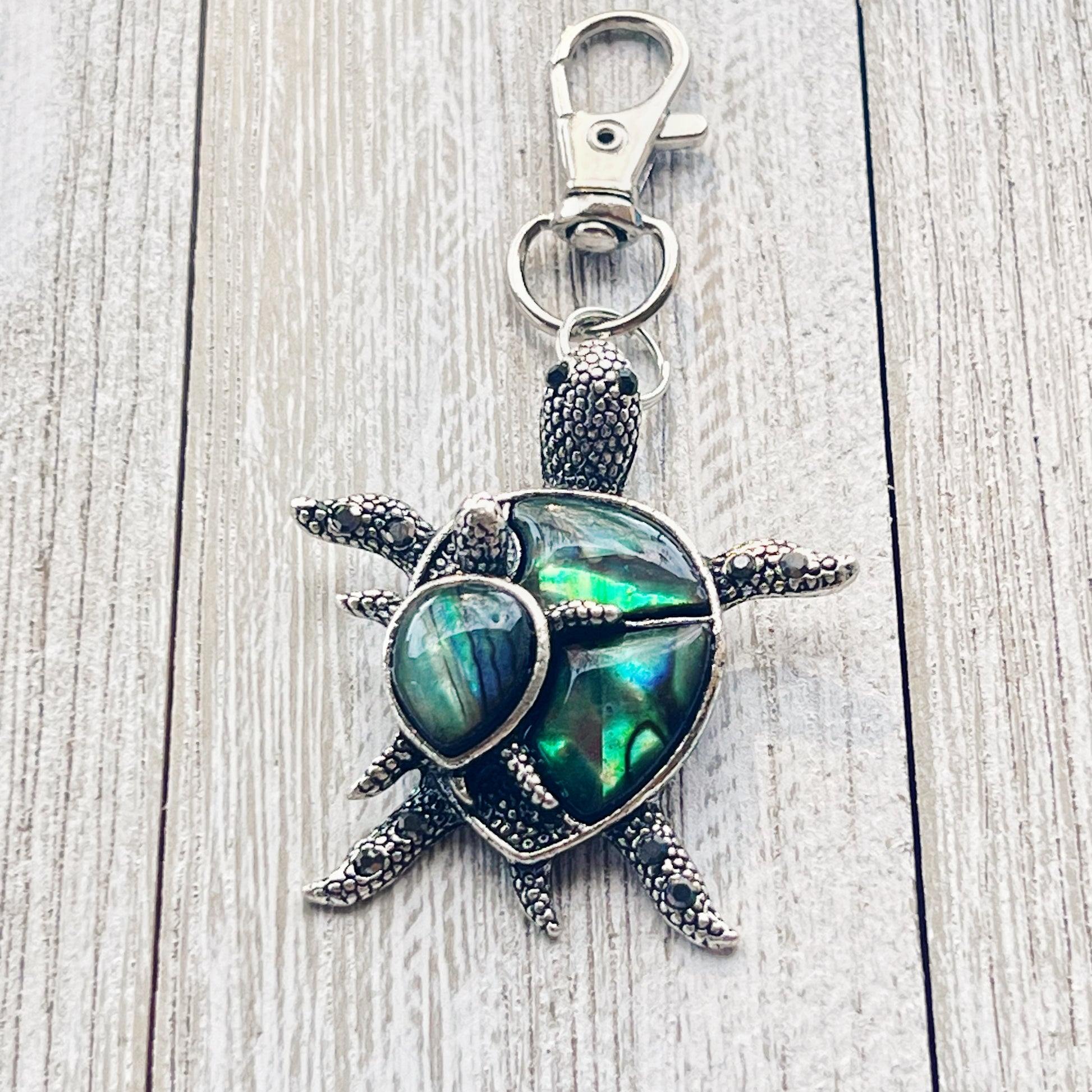 Turtle with Baby Purse Charm with Natural Abalone - Adorable Coastal-Inspired Accessory