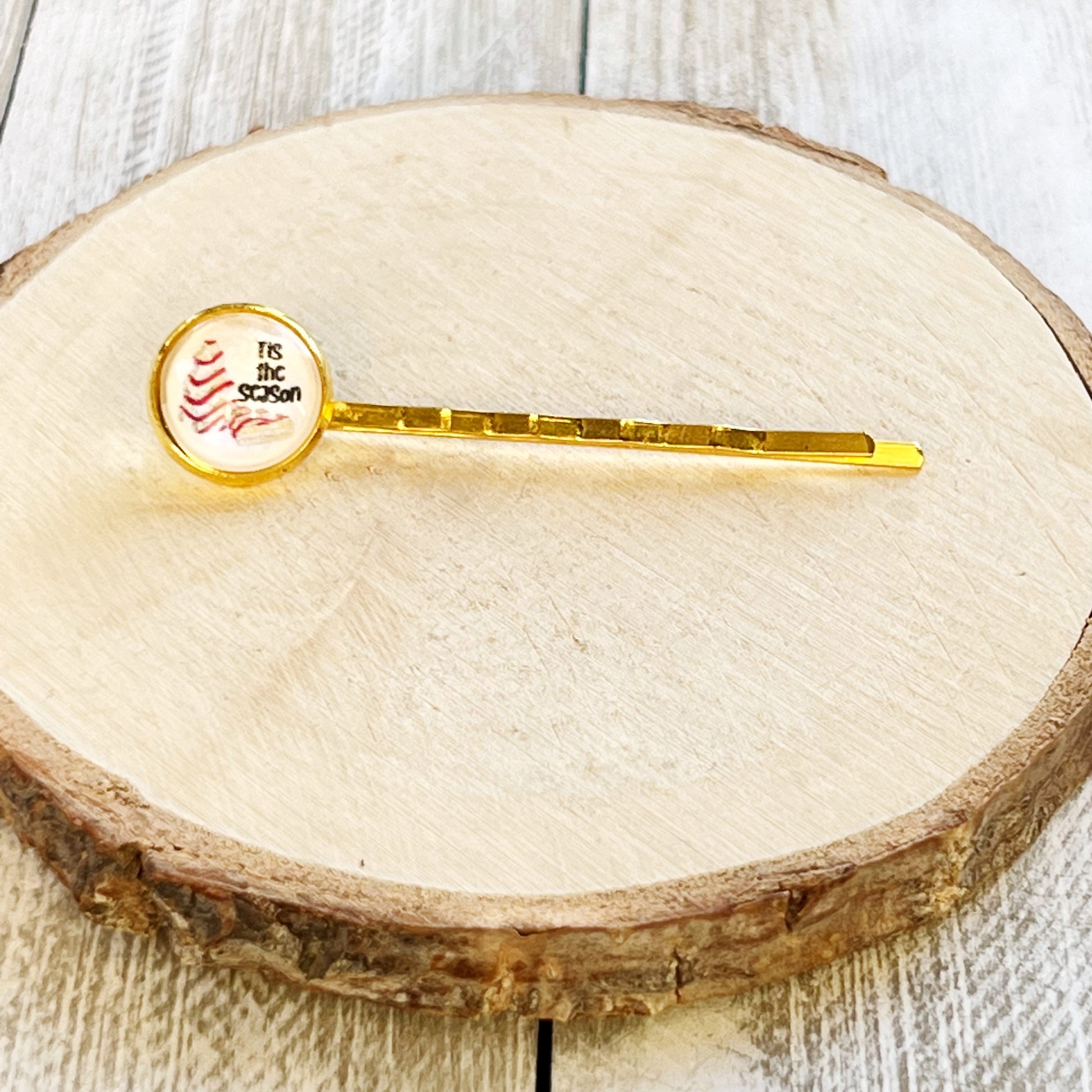 Christmas Tree Cake Gold Hair Pin - Festive Accessory for Holiday Hairstyles