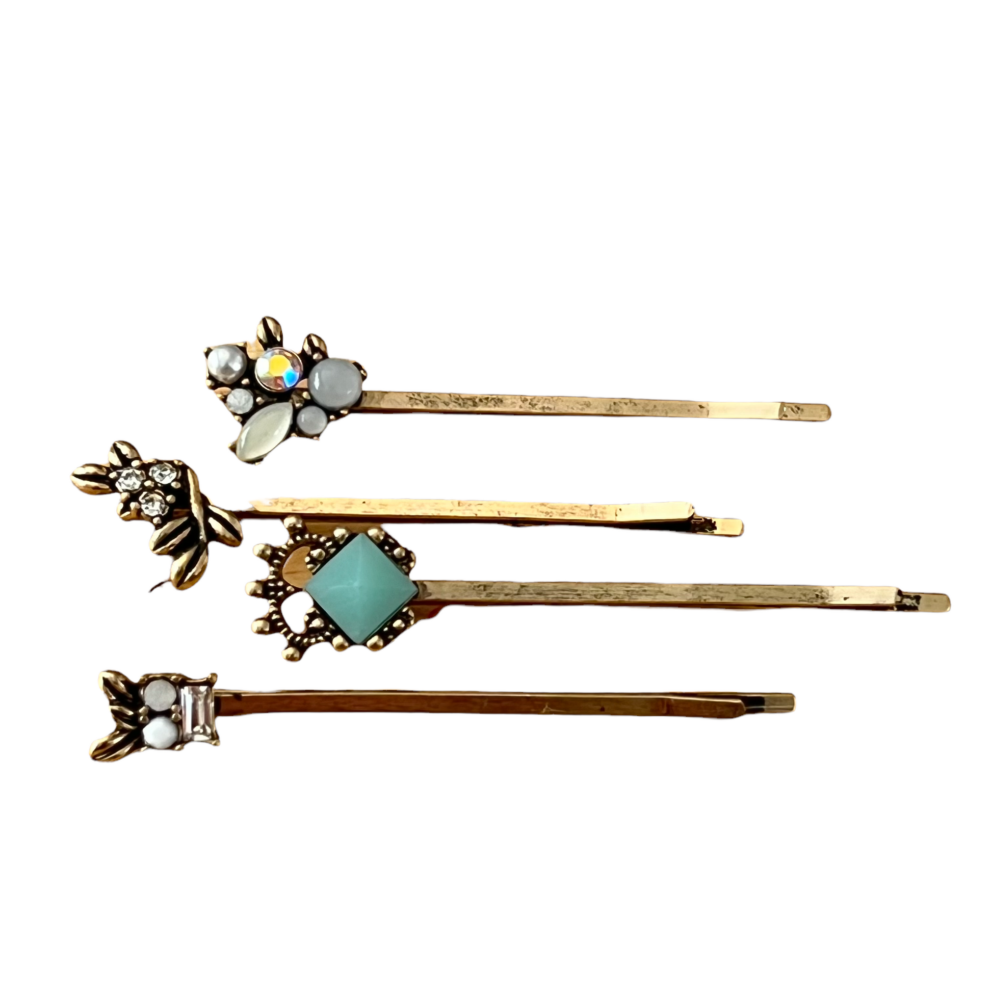 Gold Gemstone Hair Pins – Set of 4 Elegant Accessories