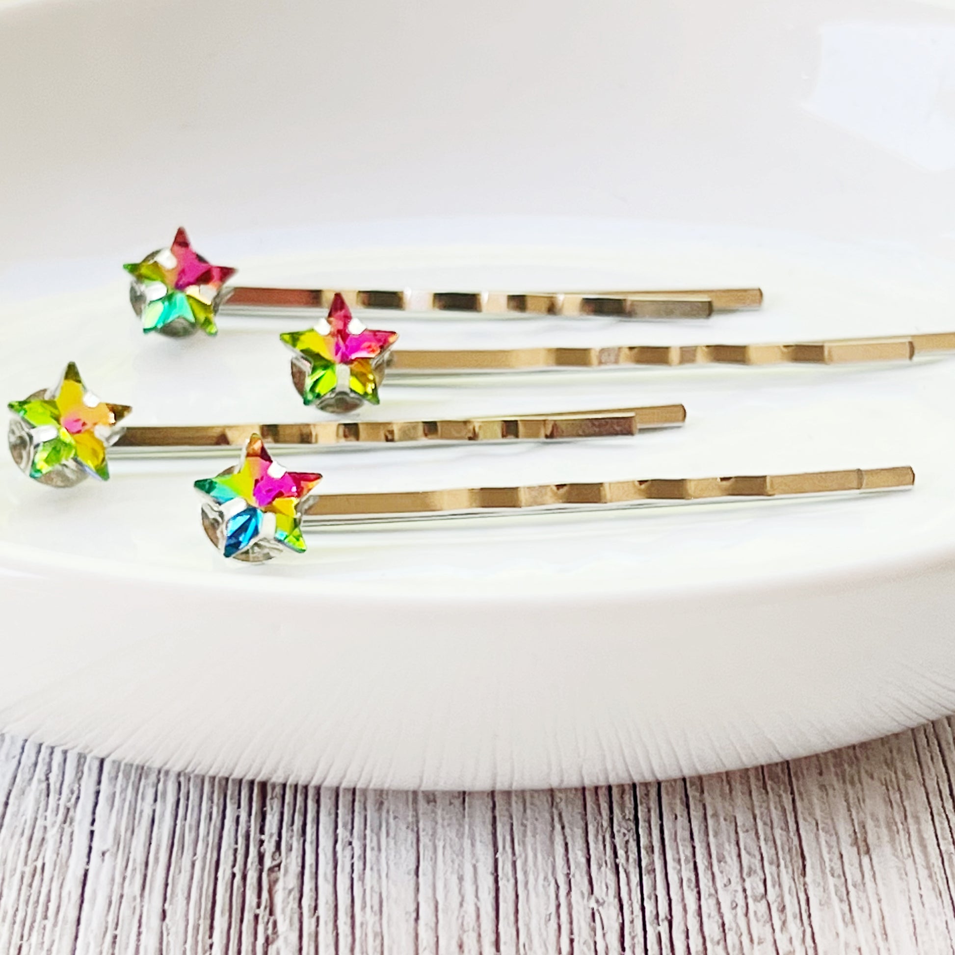 Rhinestone Rainbow Star Hair Pins, Hair Pins For Woman, Womens Bobby Pins, Star Barrettes, Star Hair Pins, Rainbow Hair Clip