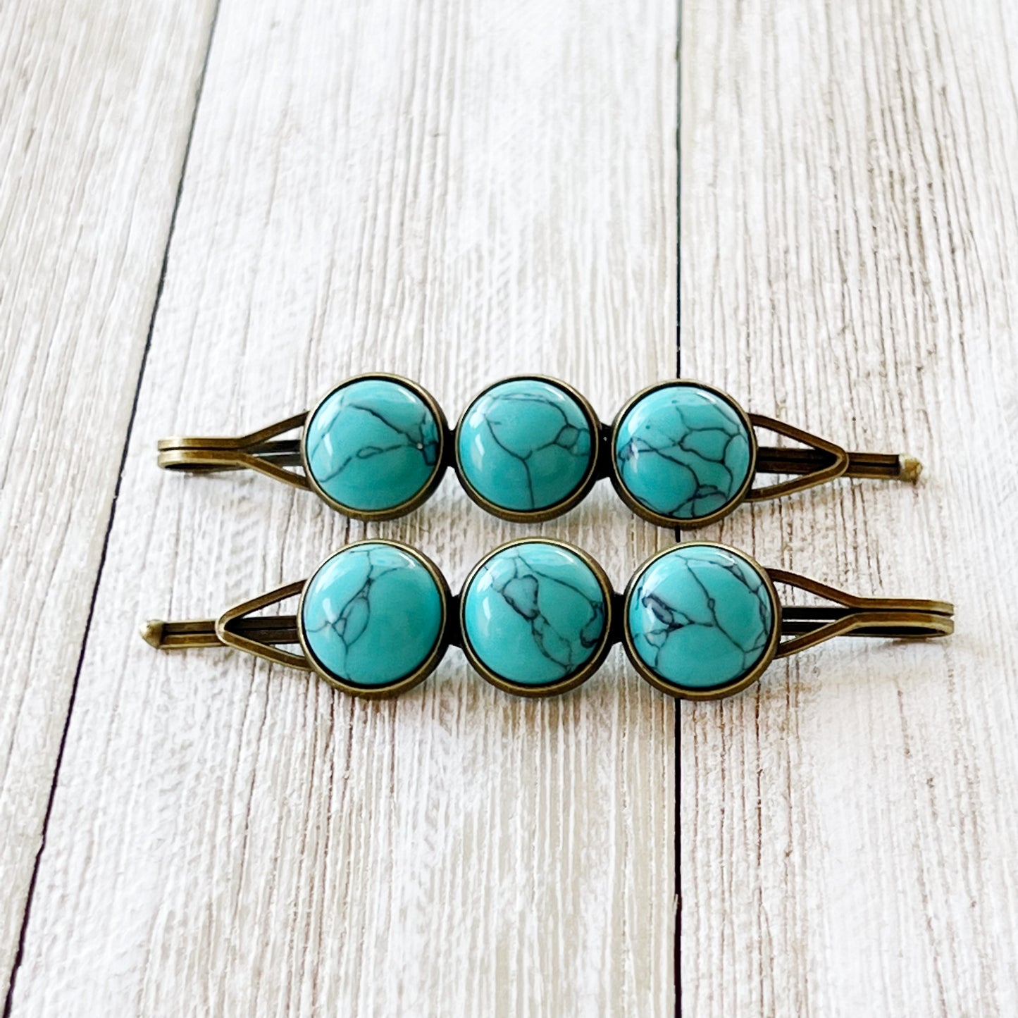 Turquoise Hair Pins - Western Cowgirl Decorative Brass Bobby Pins, Women's Southwestern Hair Accessories