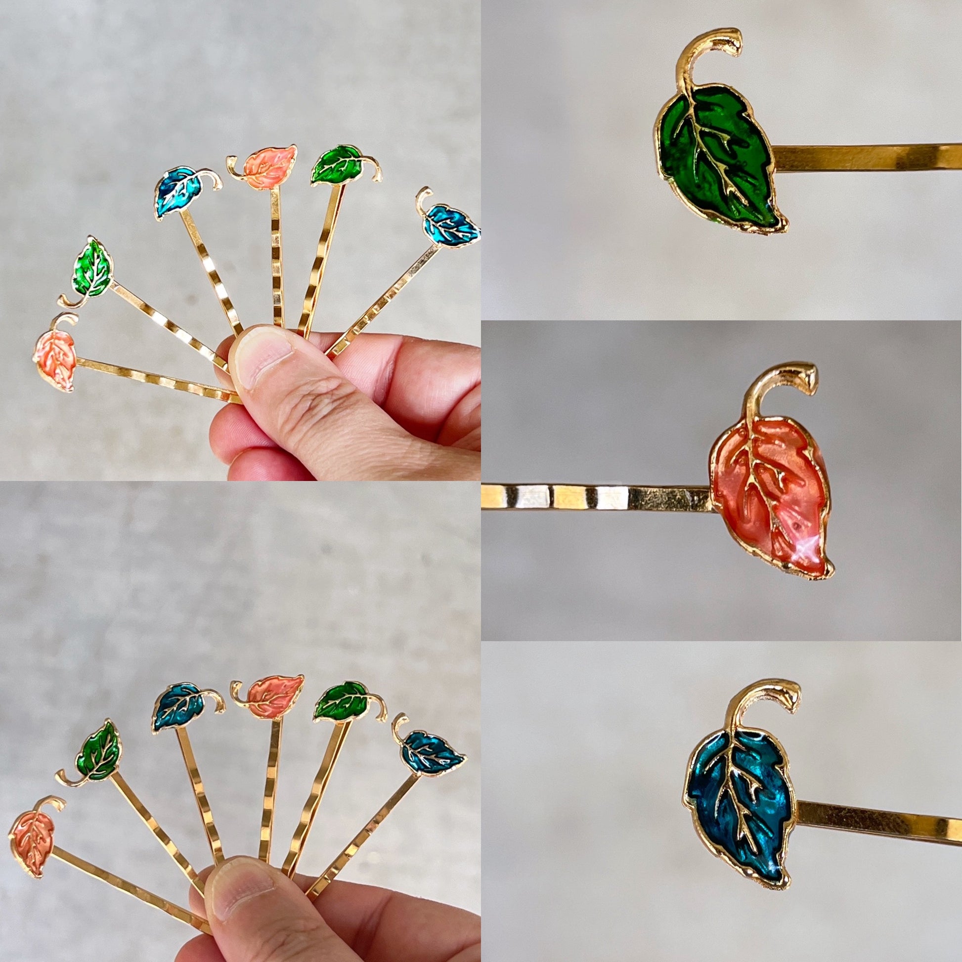 Enamel Leaf Hair Pin Set – 6-Piece Fall Hair Clips in 3 Autumn Colors