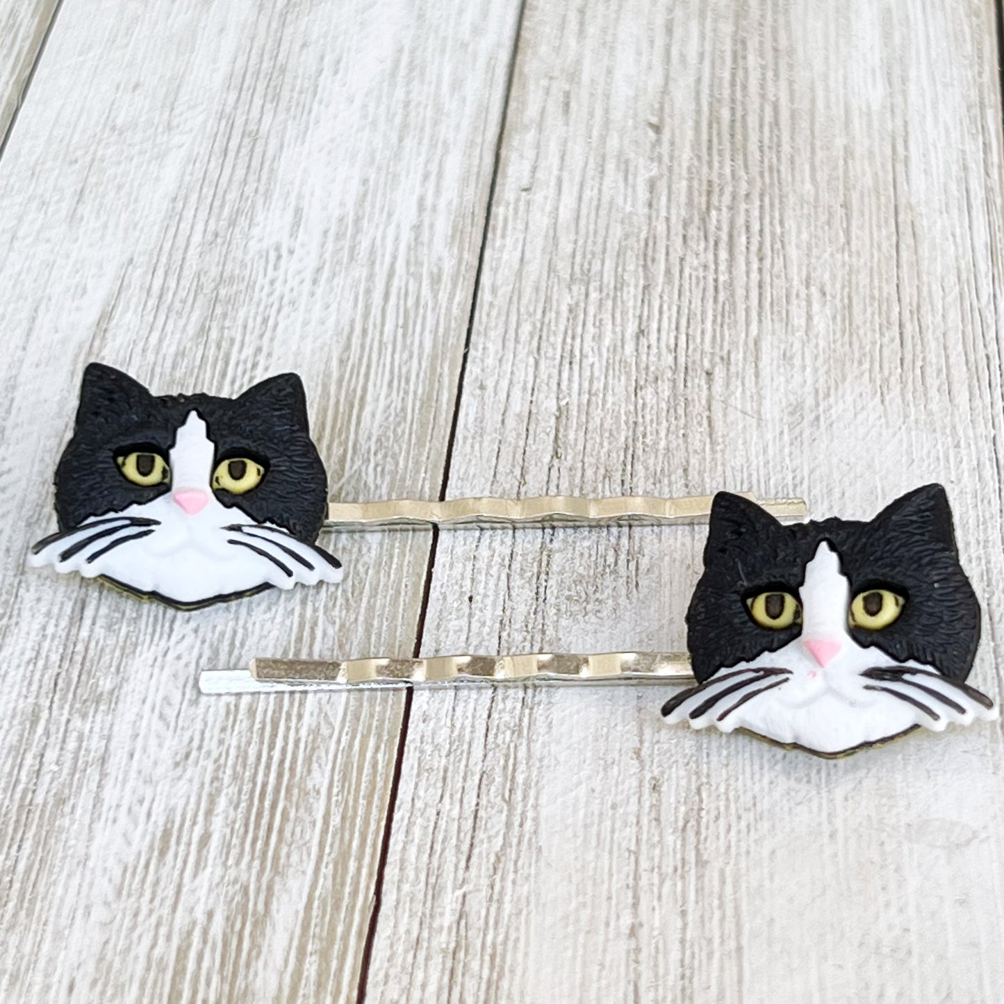 Black & White Cat Hair Pins - Feline-Inspired Accessories