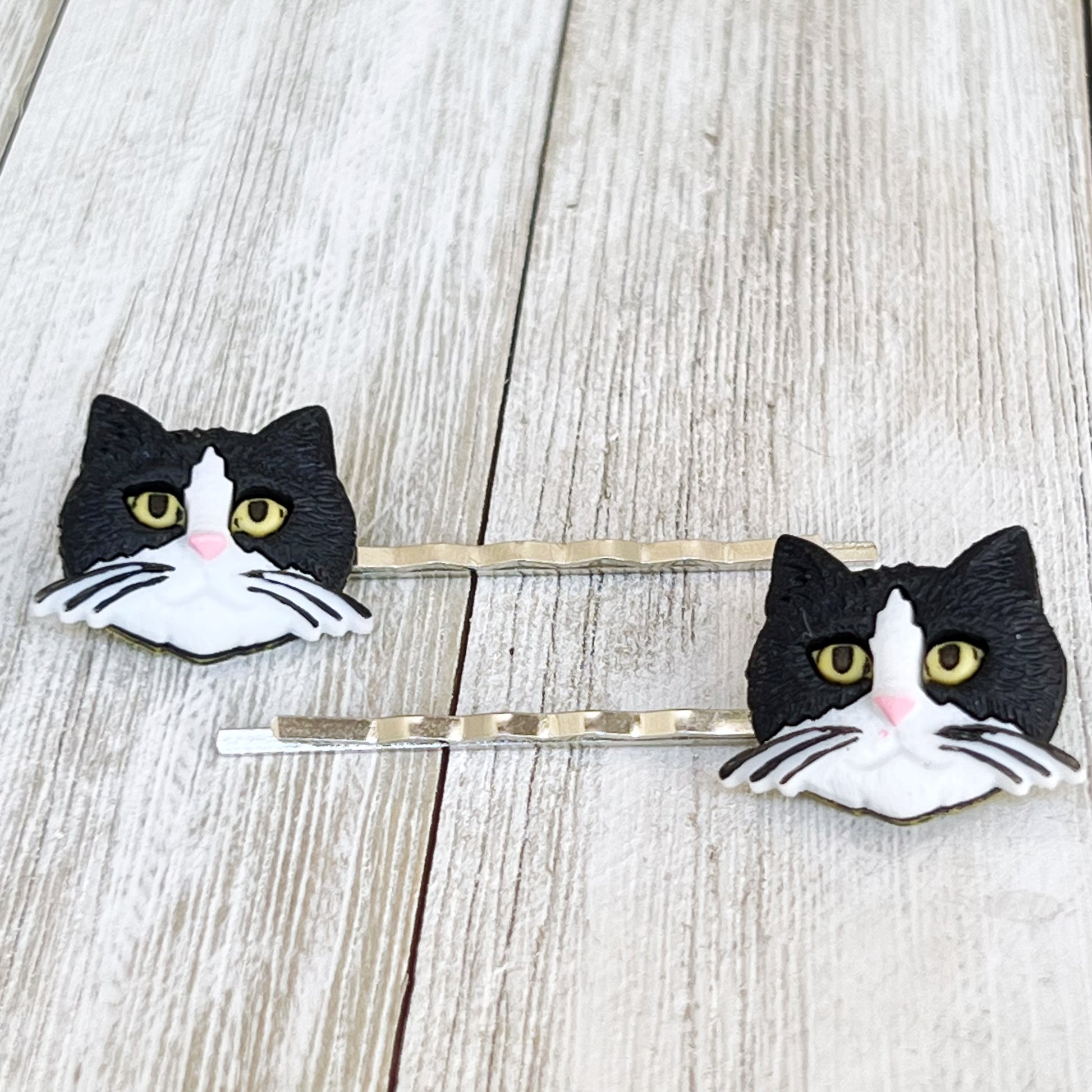 Black & White Cat Hair Pins - Feline-Inspired Accessories