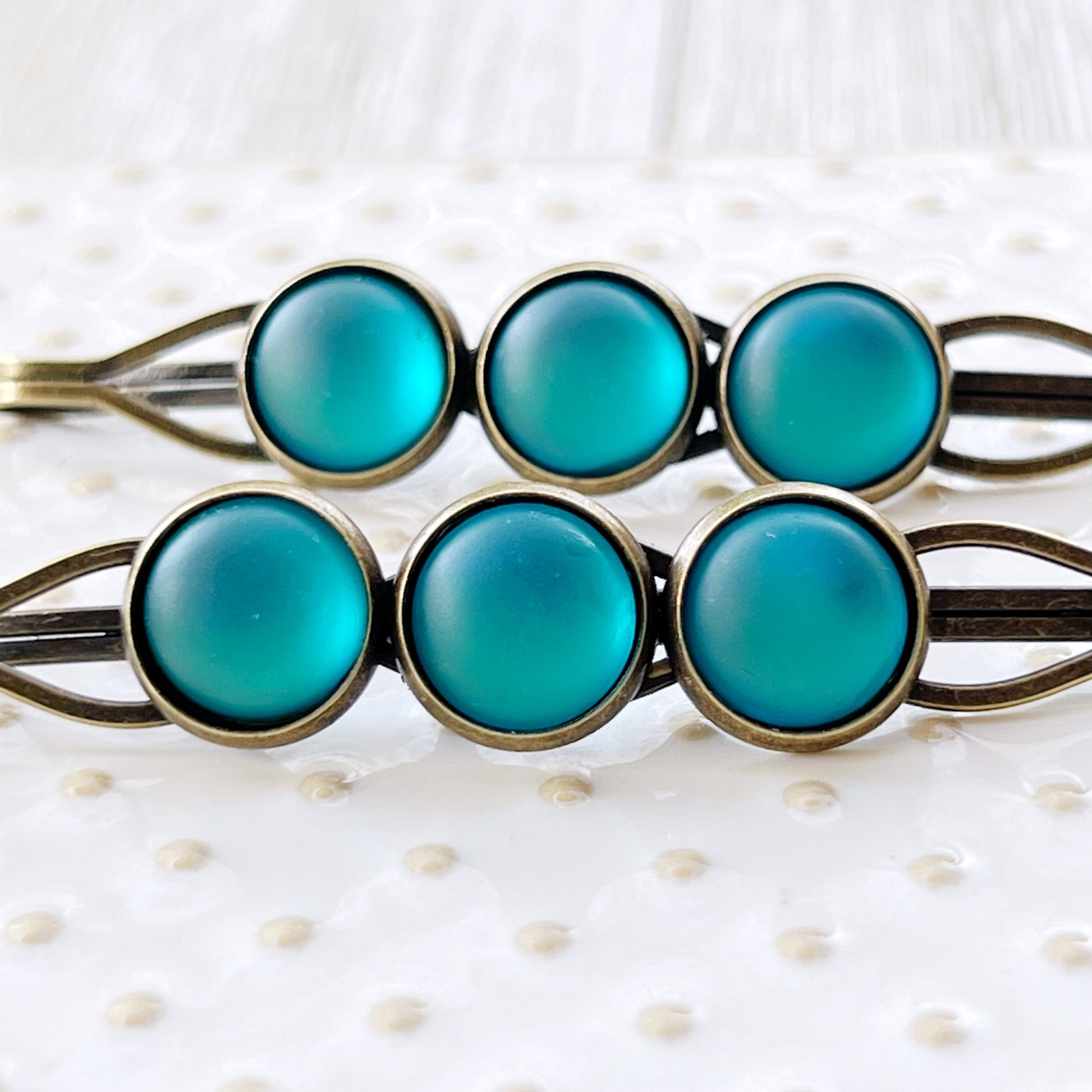 Satin Blue Rhinestone Hair Pins