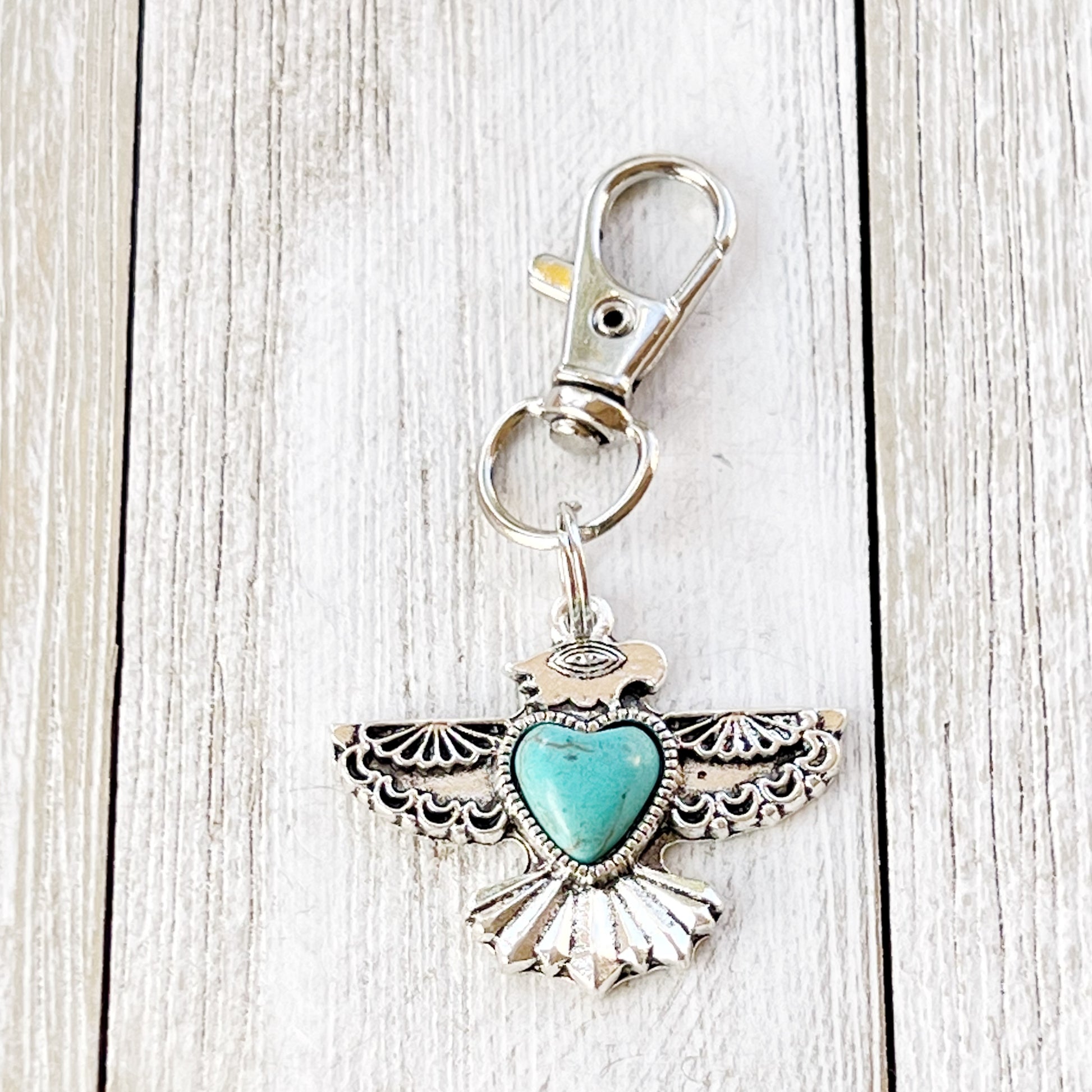 Turquoise Thunderbird Western Zipper Pull Handbag Charm - Stylish Southwest-Inspired Accessory