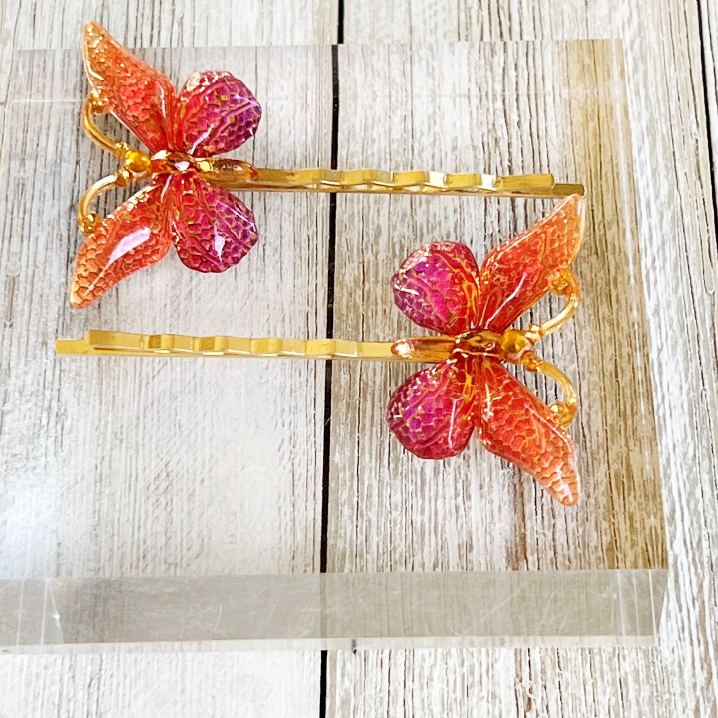Orange & Purple Butterfly Hair Pins