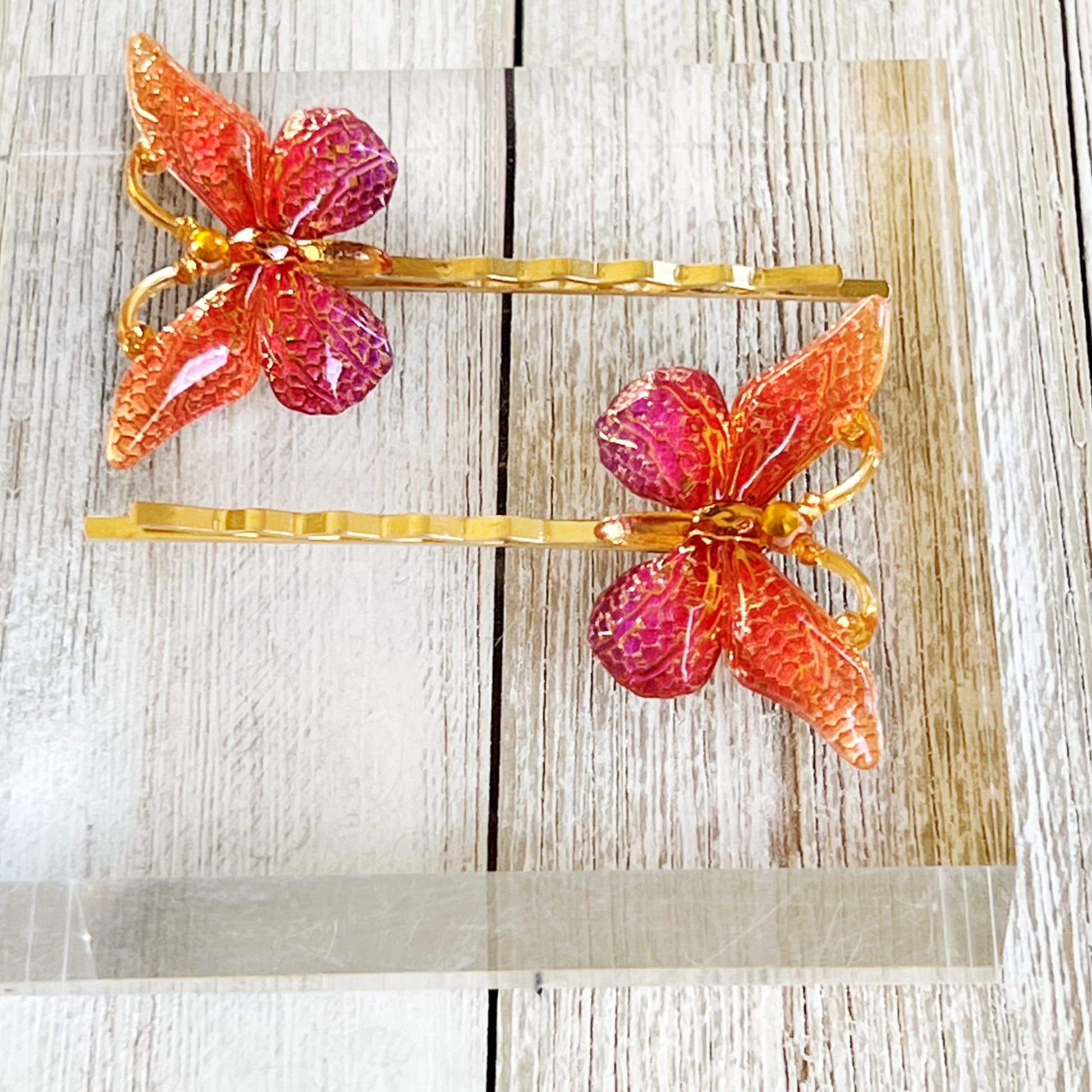 Orange & Purple Butterfly Hair Pins
