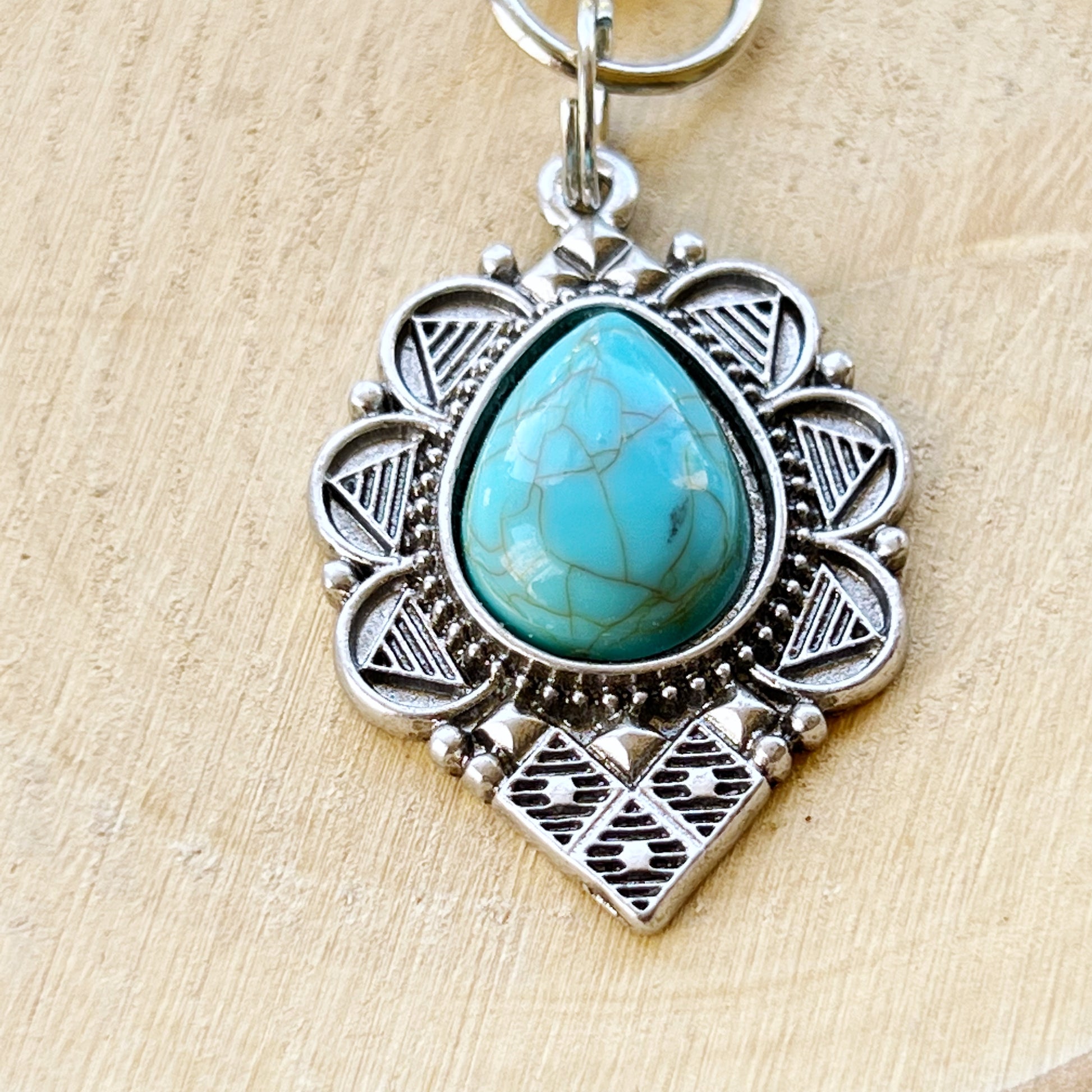 Turquoise Teardrop Purse Charm – Boho Southwest Silver Keychain Accent