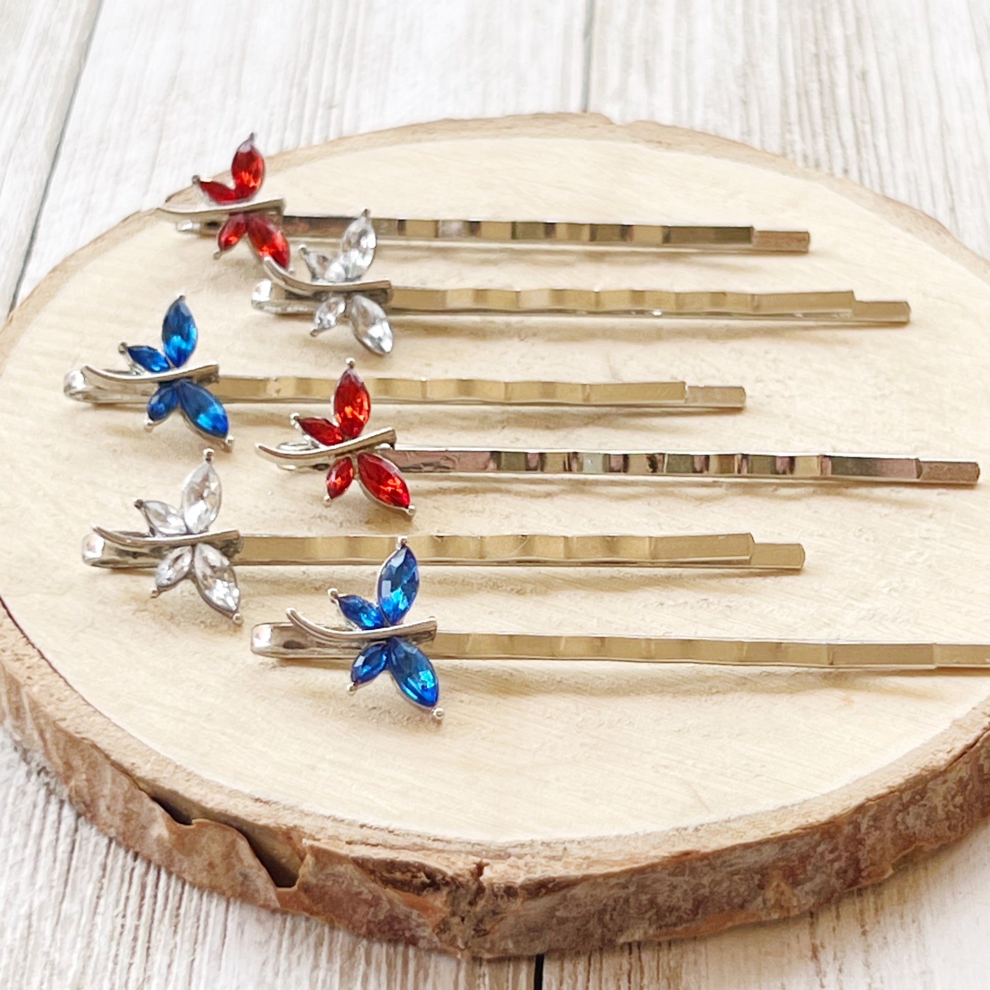 Red White & Blue Dragonfly Hair Pin, Hair Pins For Woman, Womens Hair Clip, Womens Bobby Pins, Rhinestone Hair Pin