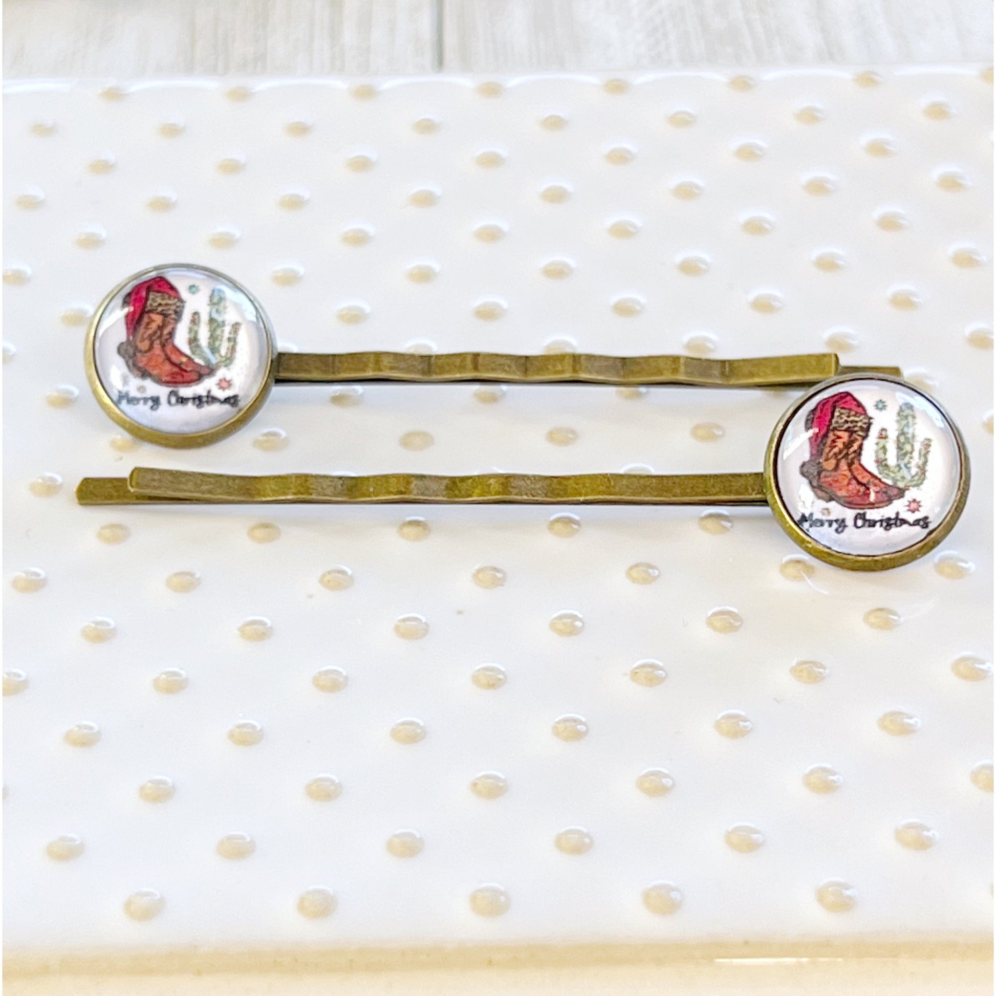 Cowboy Boots & Cactus Christmas Hair Pins - Festive Western-Inspired Accessories