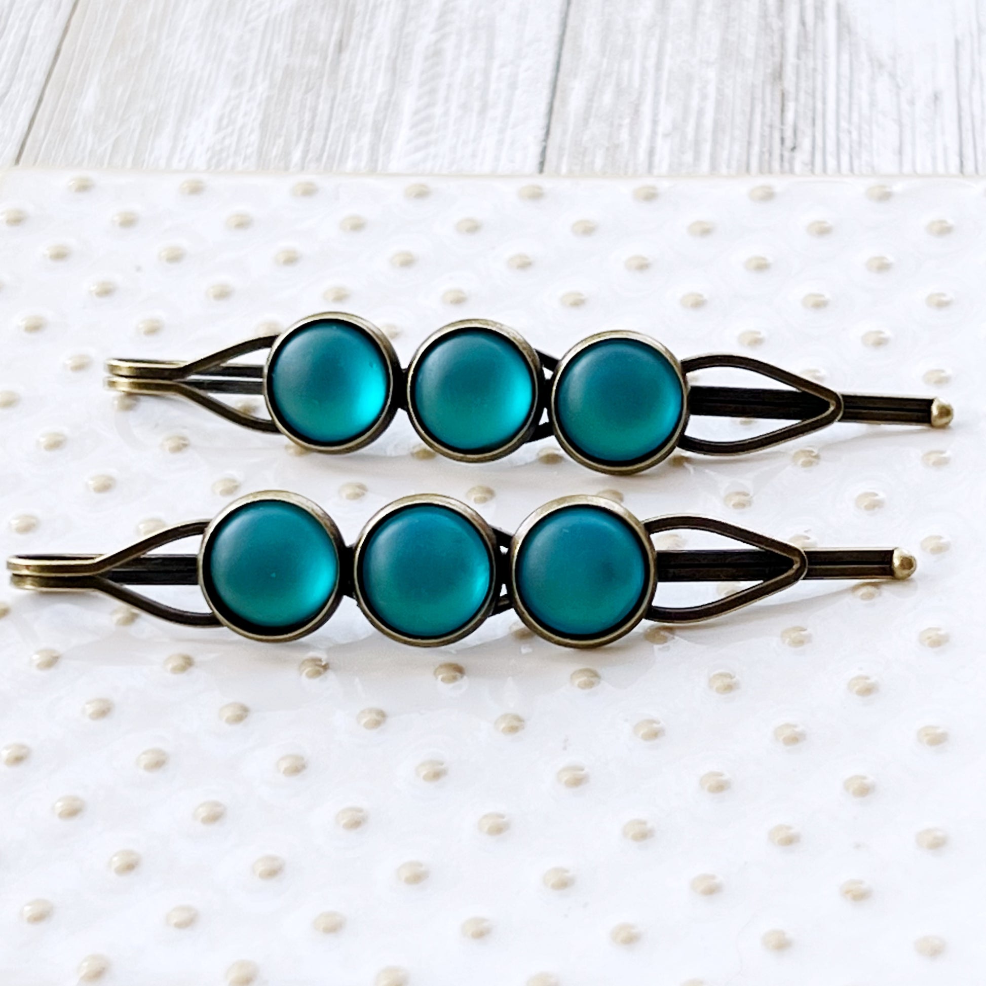 Satin Blue Rhinestone Hair Pins