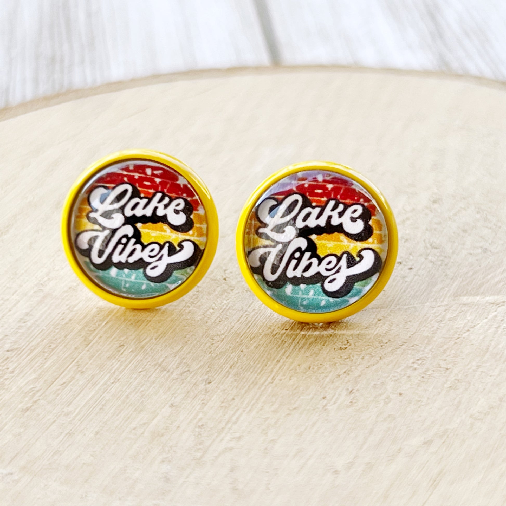 Yellow Stud Earrings with 'Lake Vibes' - Stylish & Vibrant Accessories