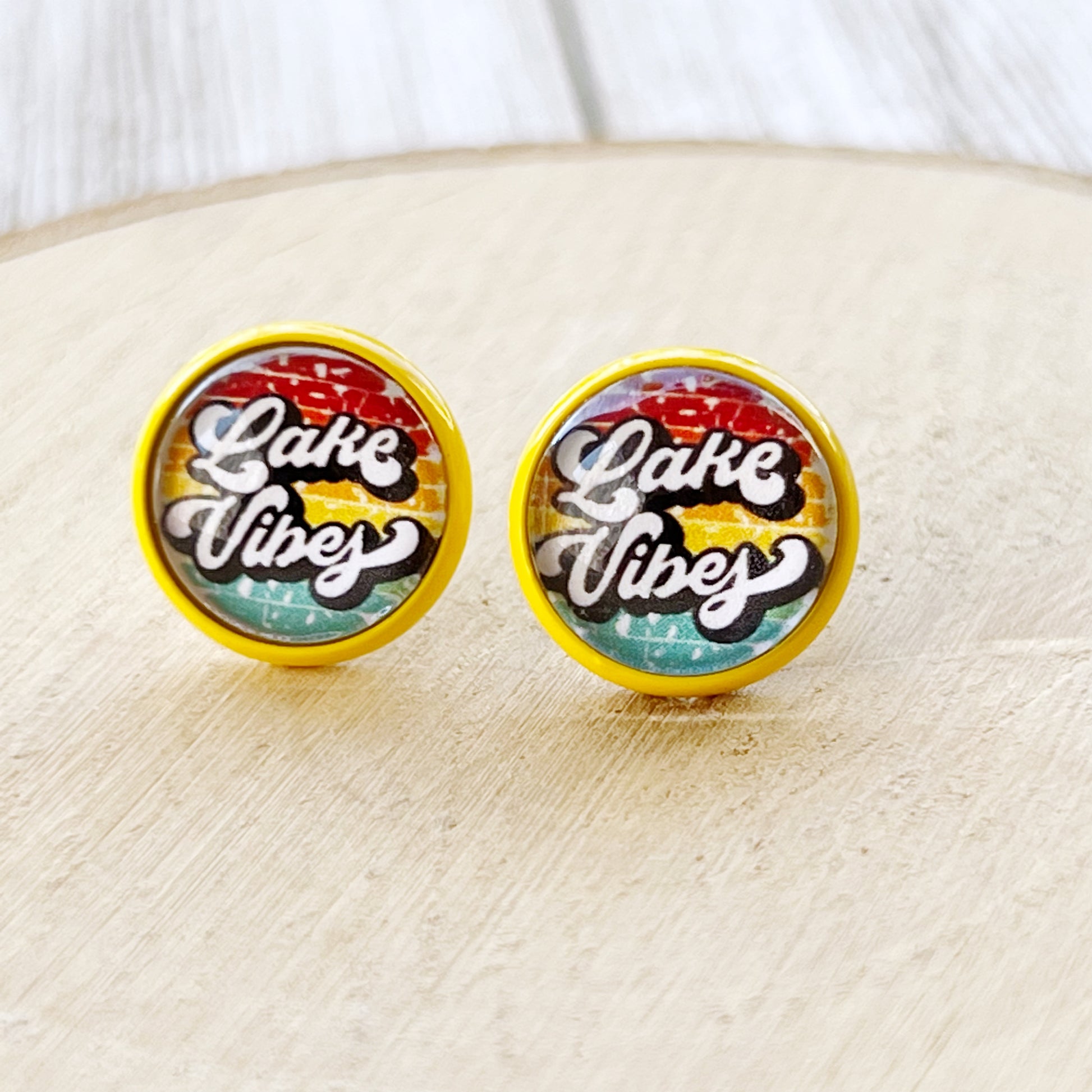 Lake Vibes Stud Earrings – Retro Summer Statement Jewelry in Yellow