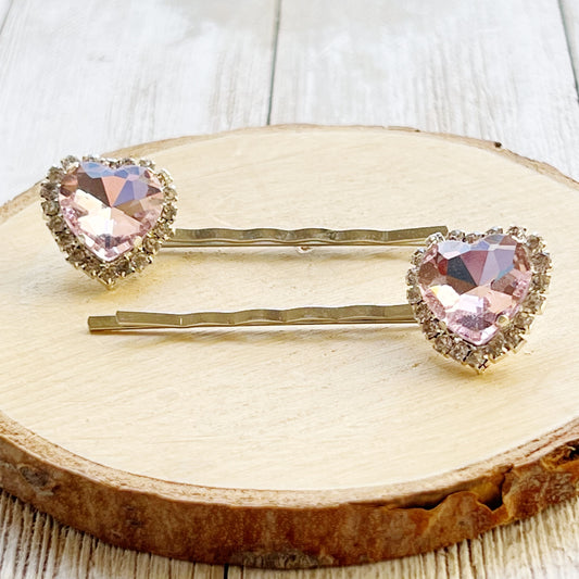 Light Pink Rhinestone Heart Hair Pins