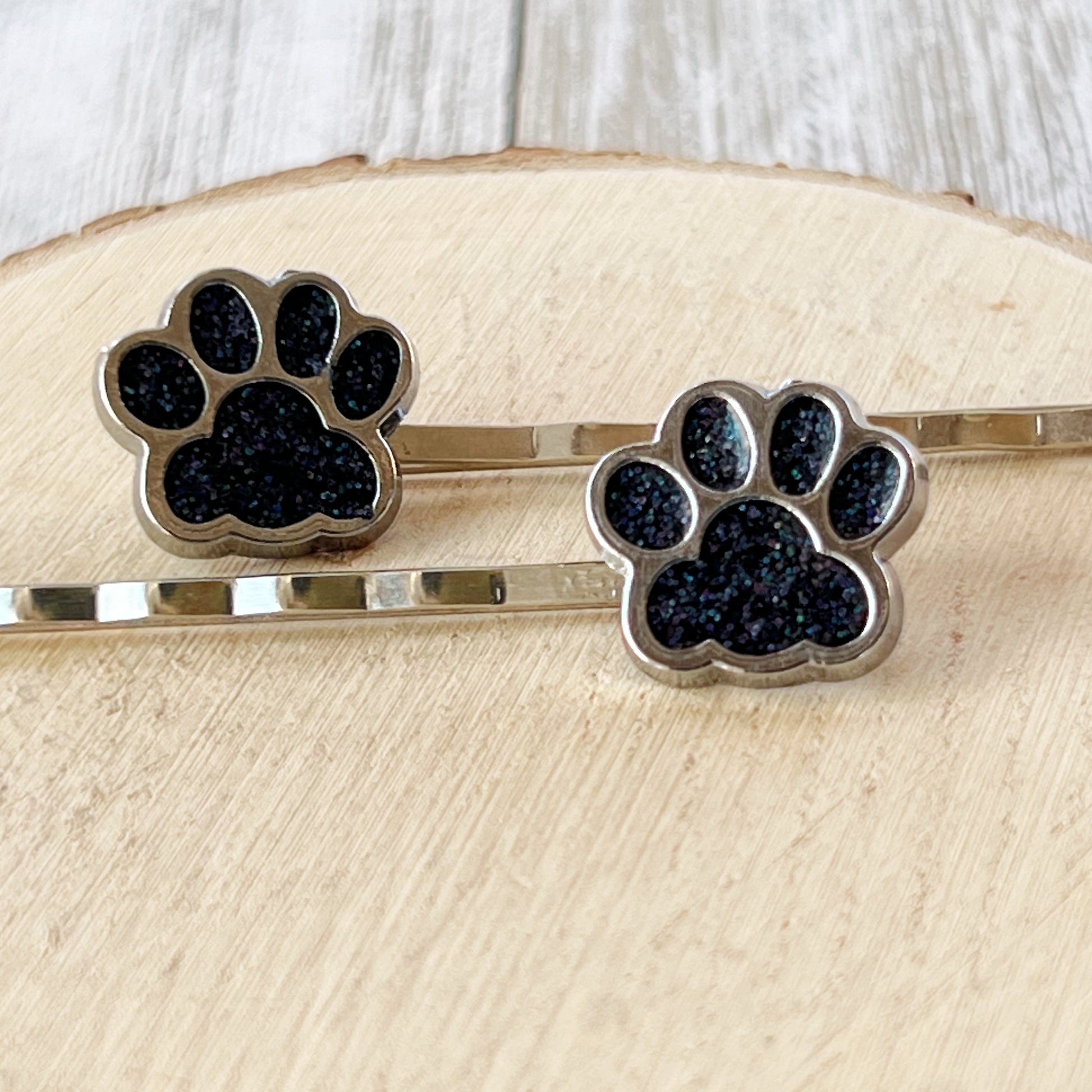 Black Glitter Paw Print Hair Pins - Playful & Stylish Animal-Inspired Accessories