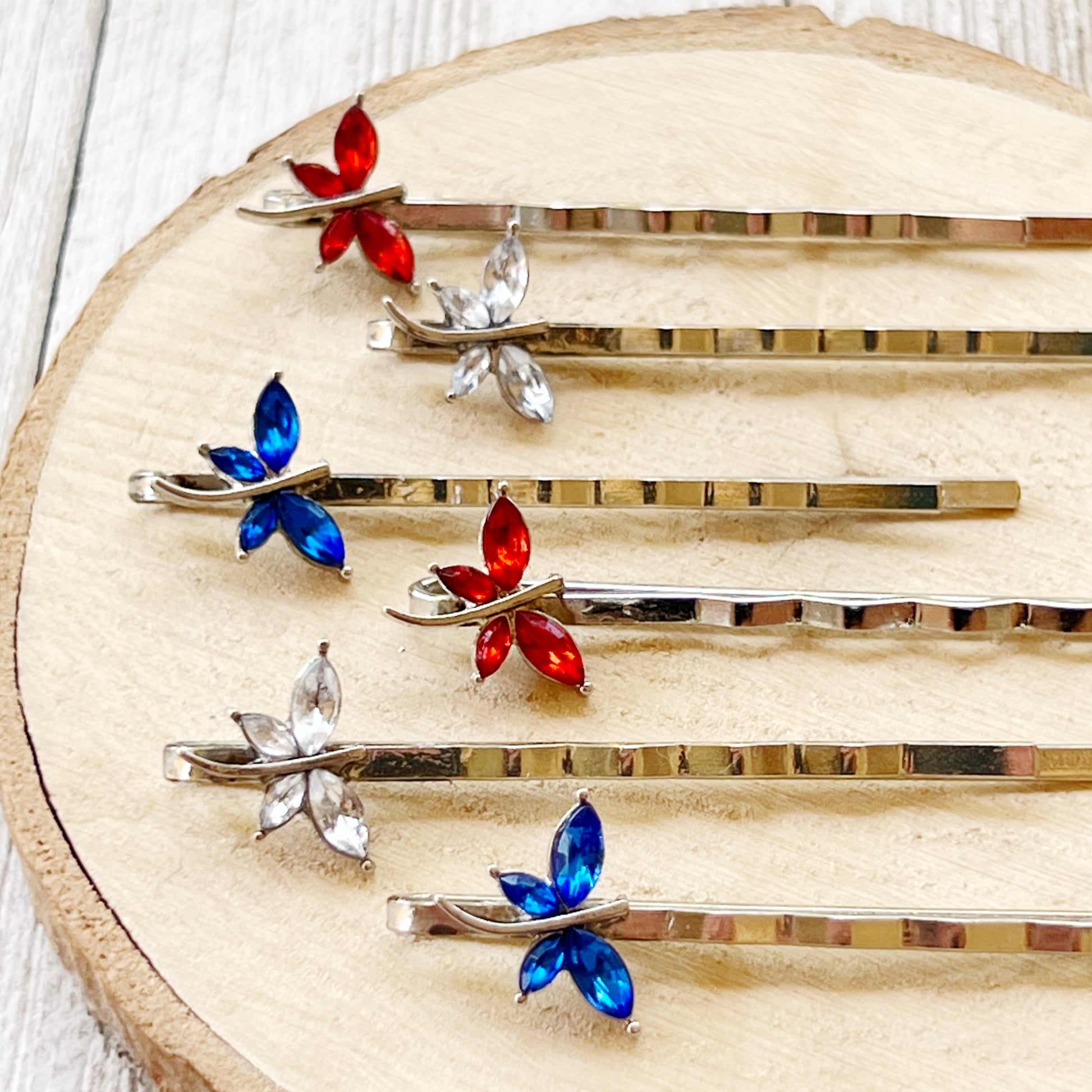 Red White & Blue Dragonfly Hair Pin, Hair Pins For Woman, Womens Hair Clip, Womens Bobby Pins, Rhinestone Hair Pin