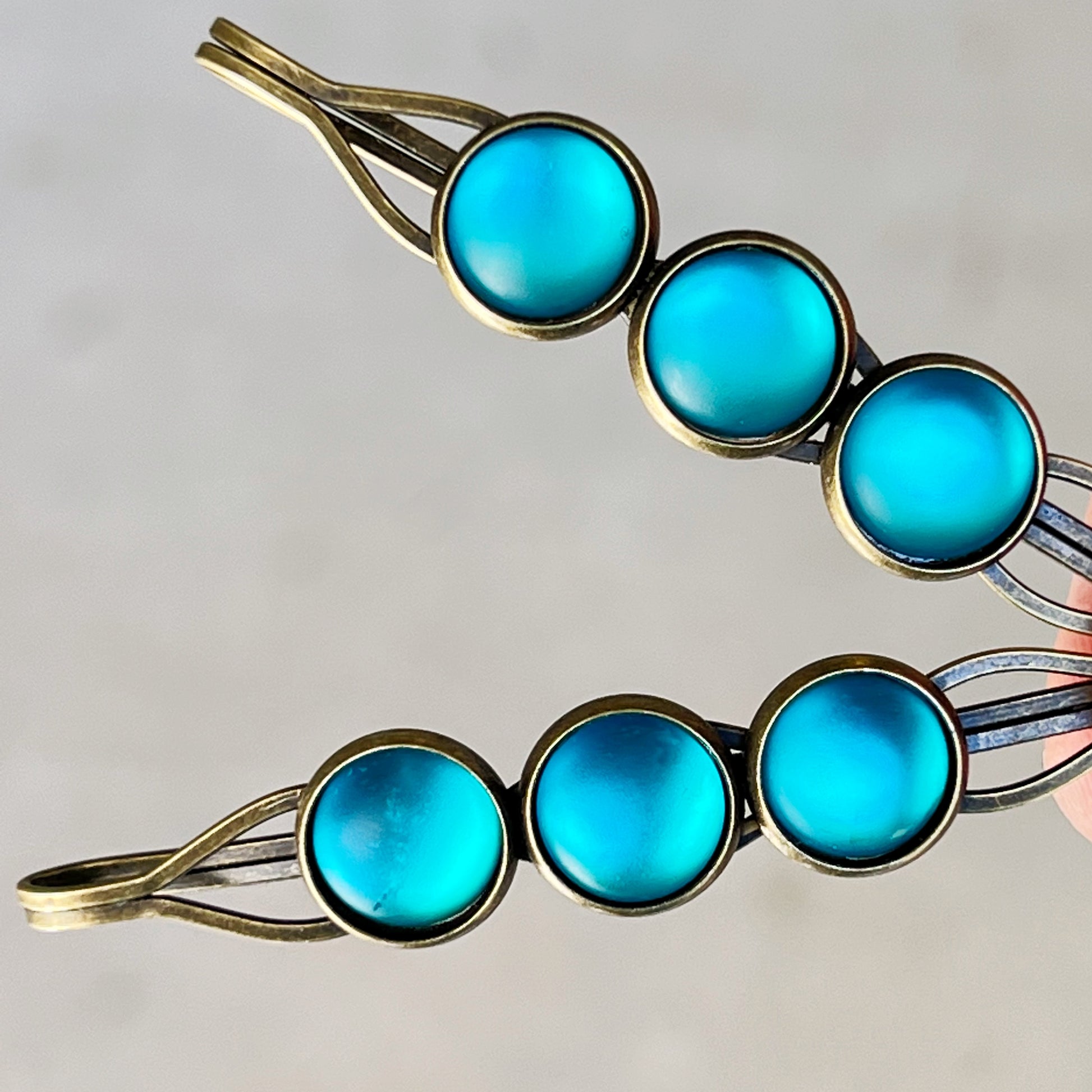 Satin Blue Rhinestone Hair Pins