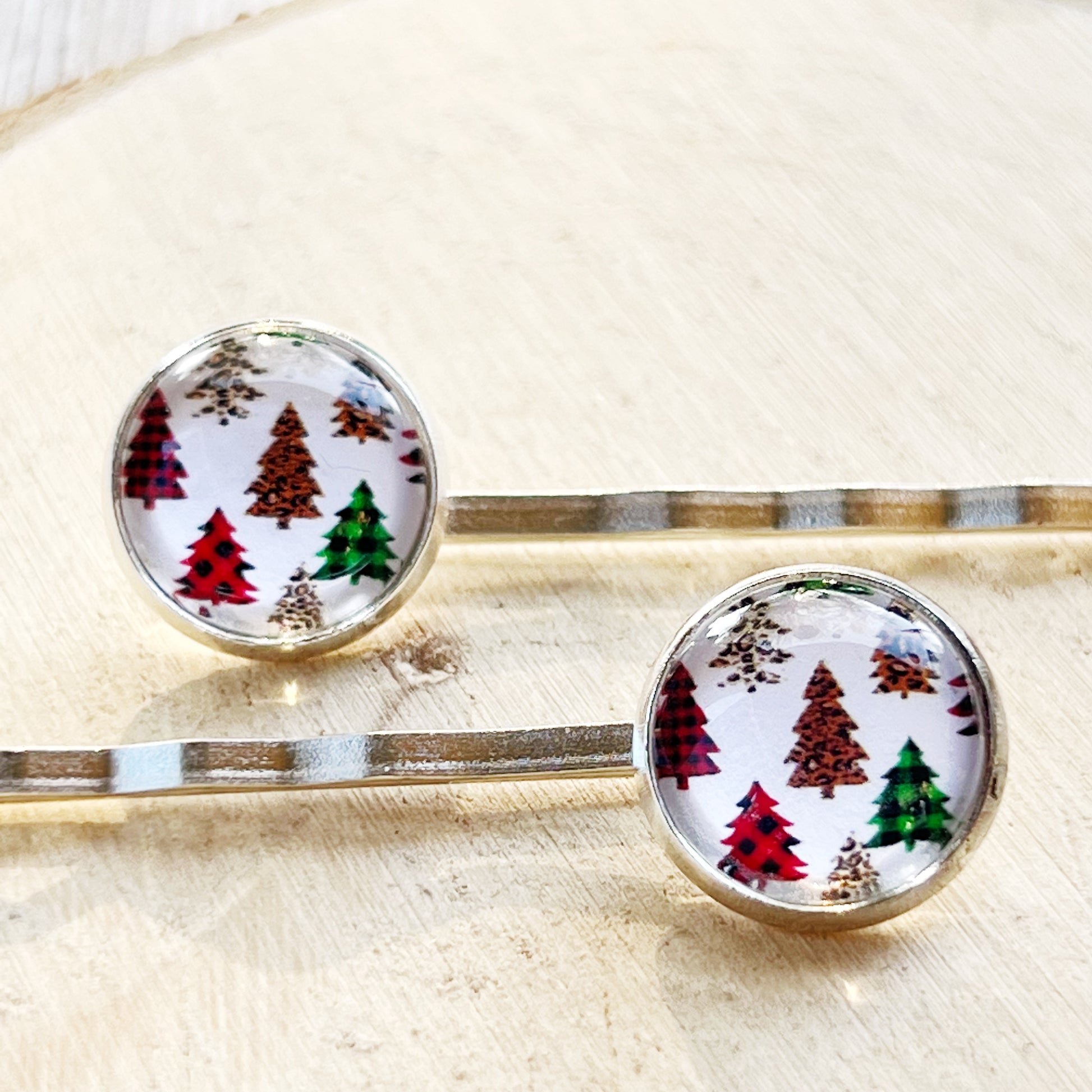 Plaid Christmas Tree Holiday Bobby Pins