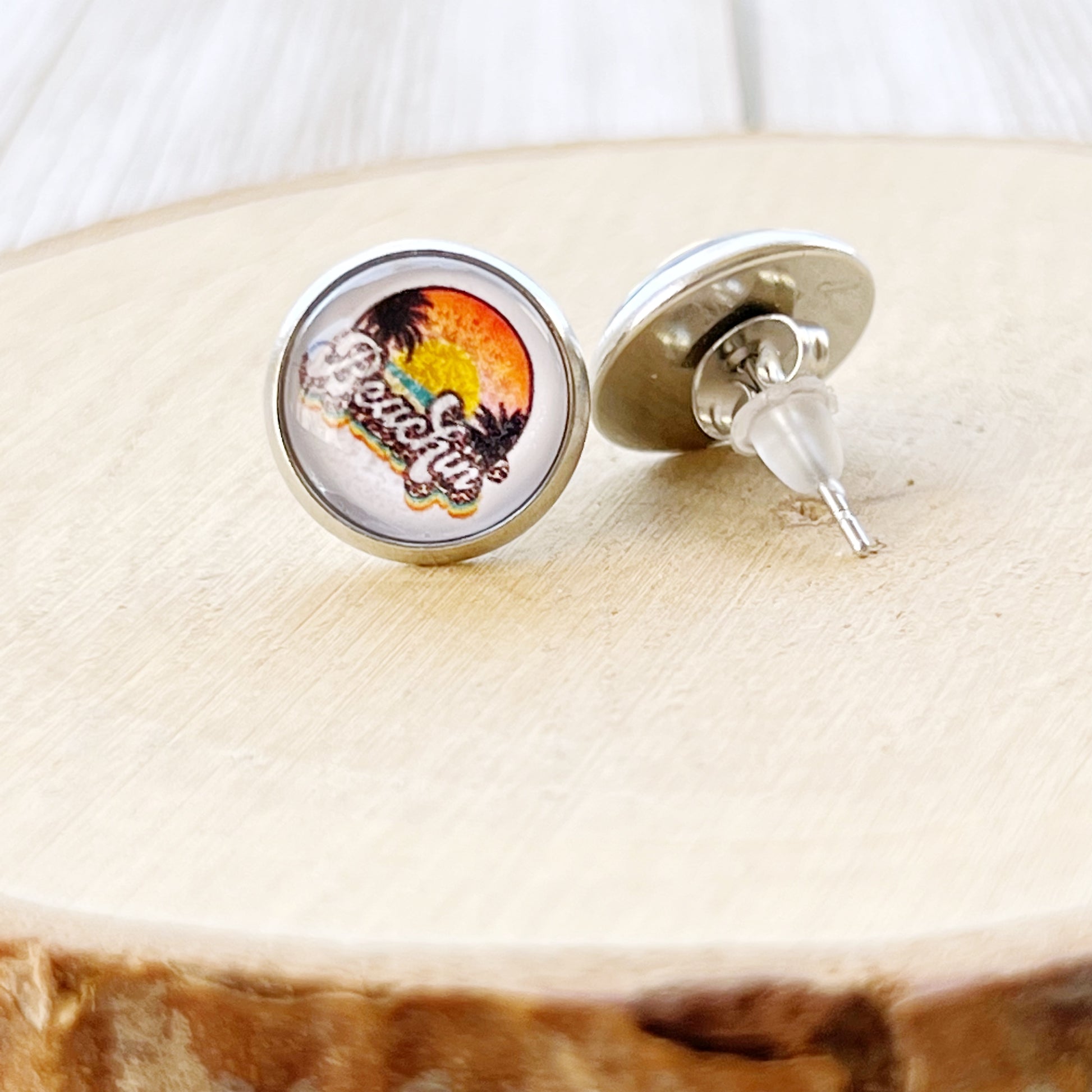 Beach Sunset Silver Stud Earrings - Coastal Chic Accessories