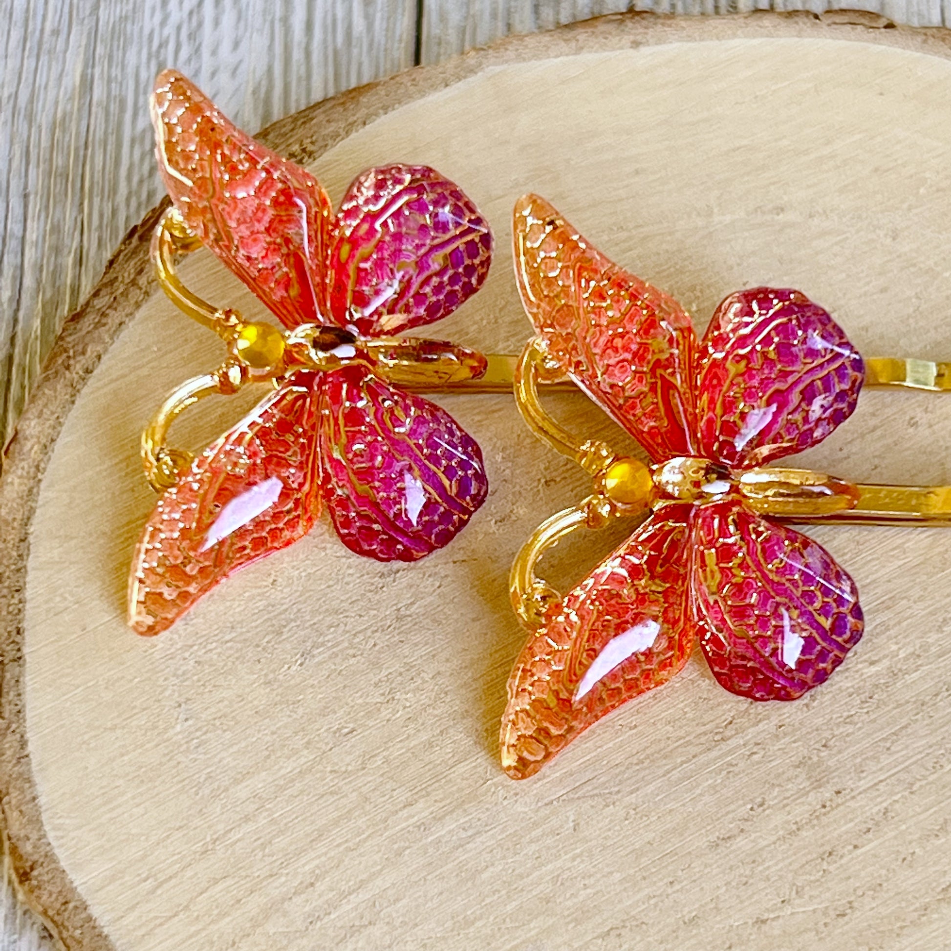 Orange & Purple Butterfly Hair Pins