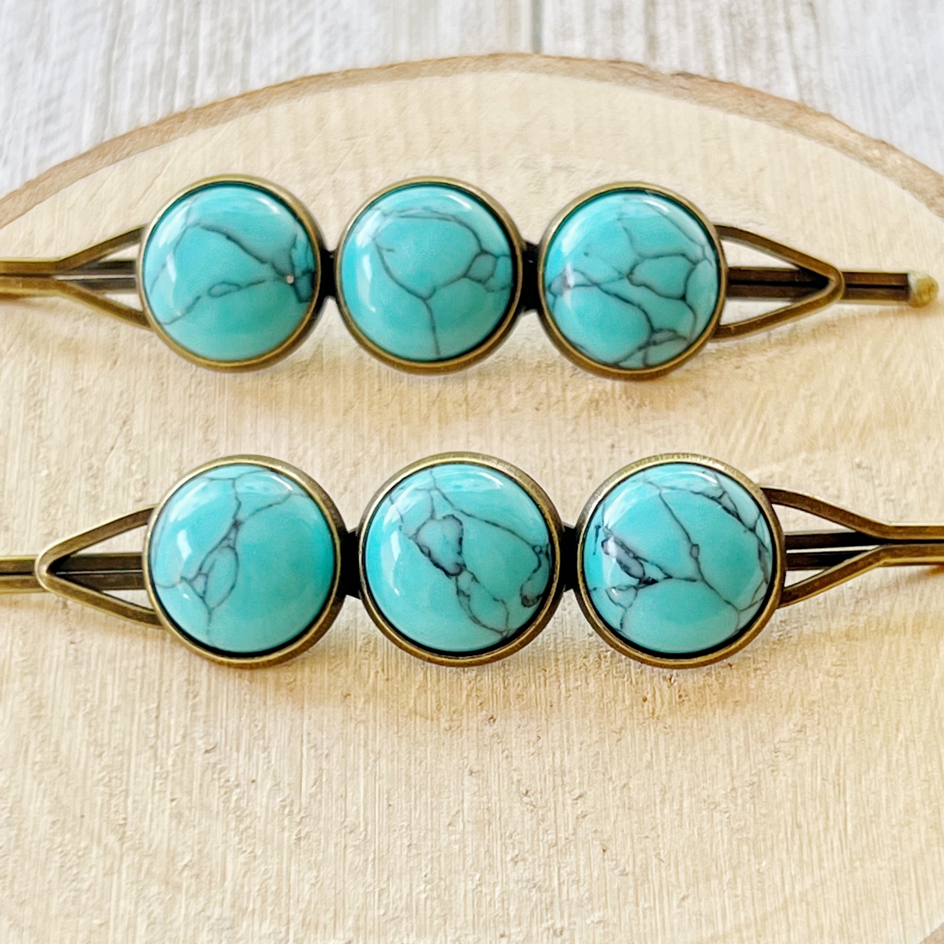 Turquoise Hair Pins - Western Cowgirl Decorative Brass Bobby Pins, Women's Southwestern Hair Accessories