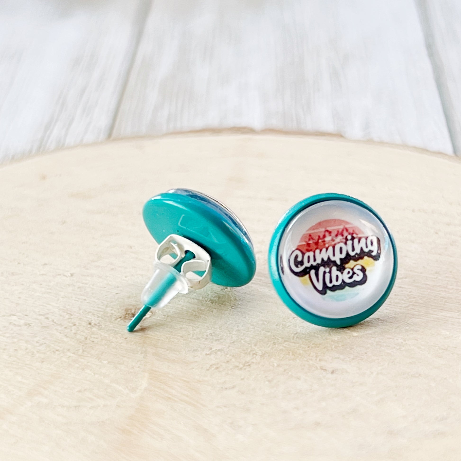 Camping Vibes Stud Earrings – Teal Stainless Steel