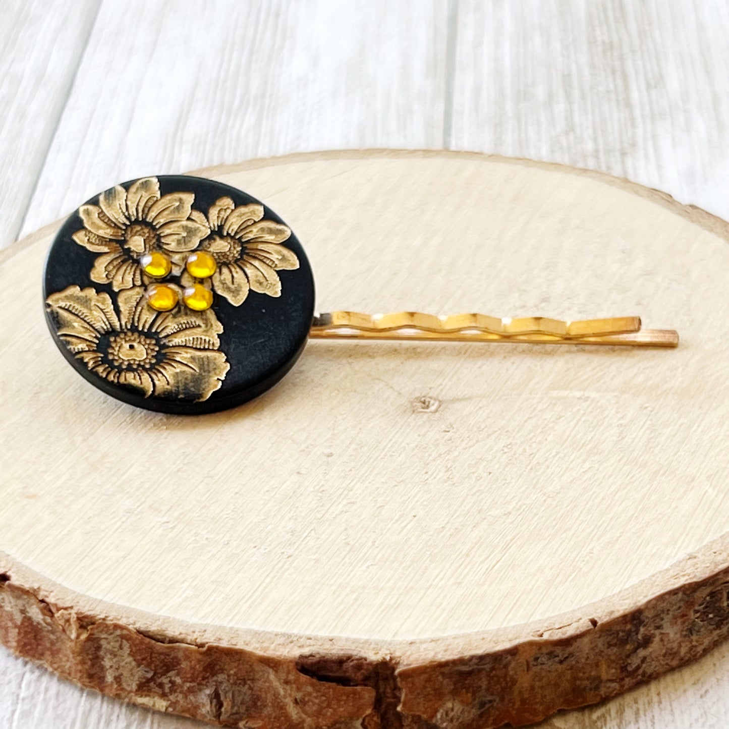 Black & Gold Sunflower Gold Bobby Pin - Elegant Floral Hair Accessory