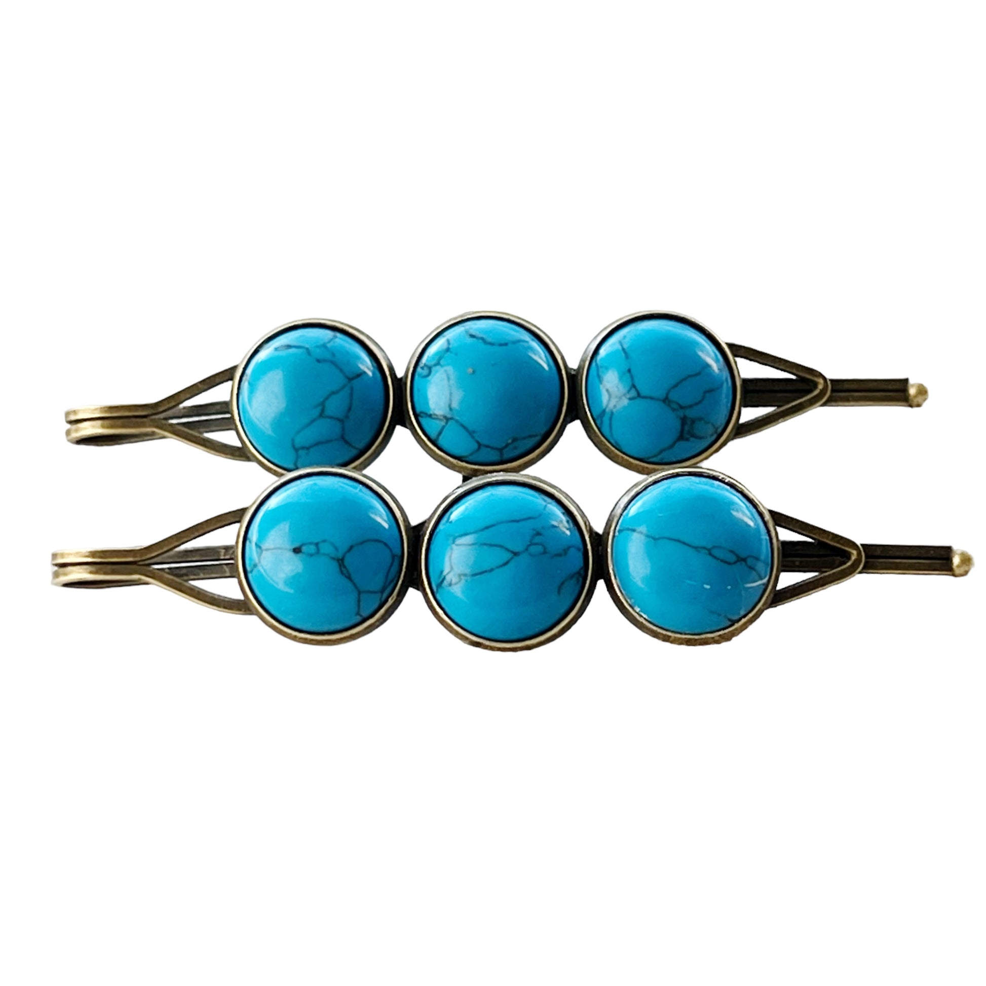 Turquoise Stone Hair Pins – Western Boho Hair Clips with Bronze Setting