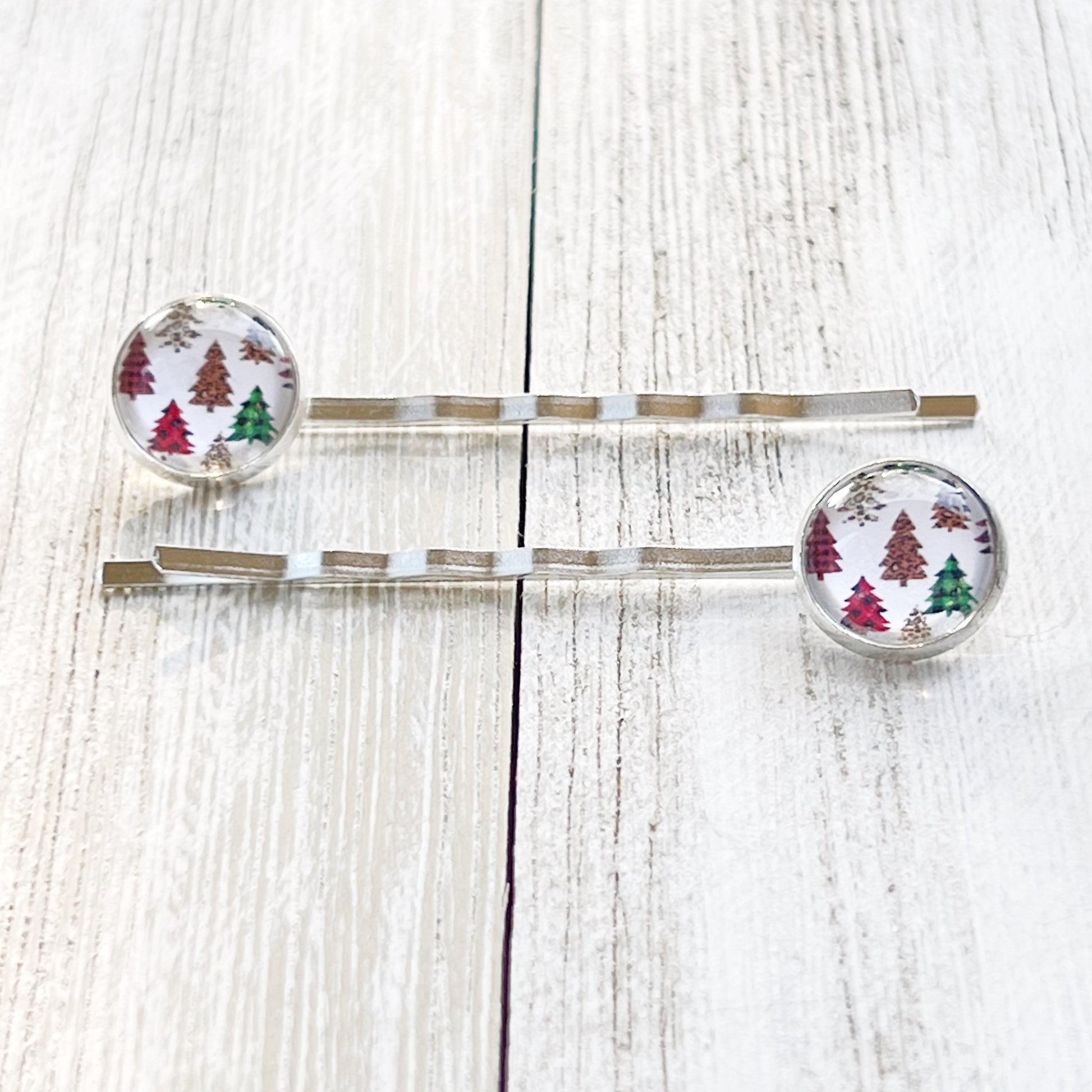 Plaid Christmas Tree Holiday Bobby Pins