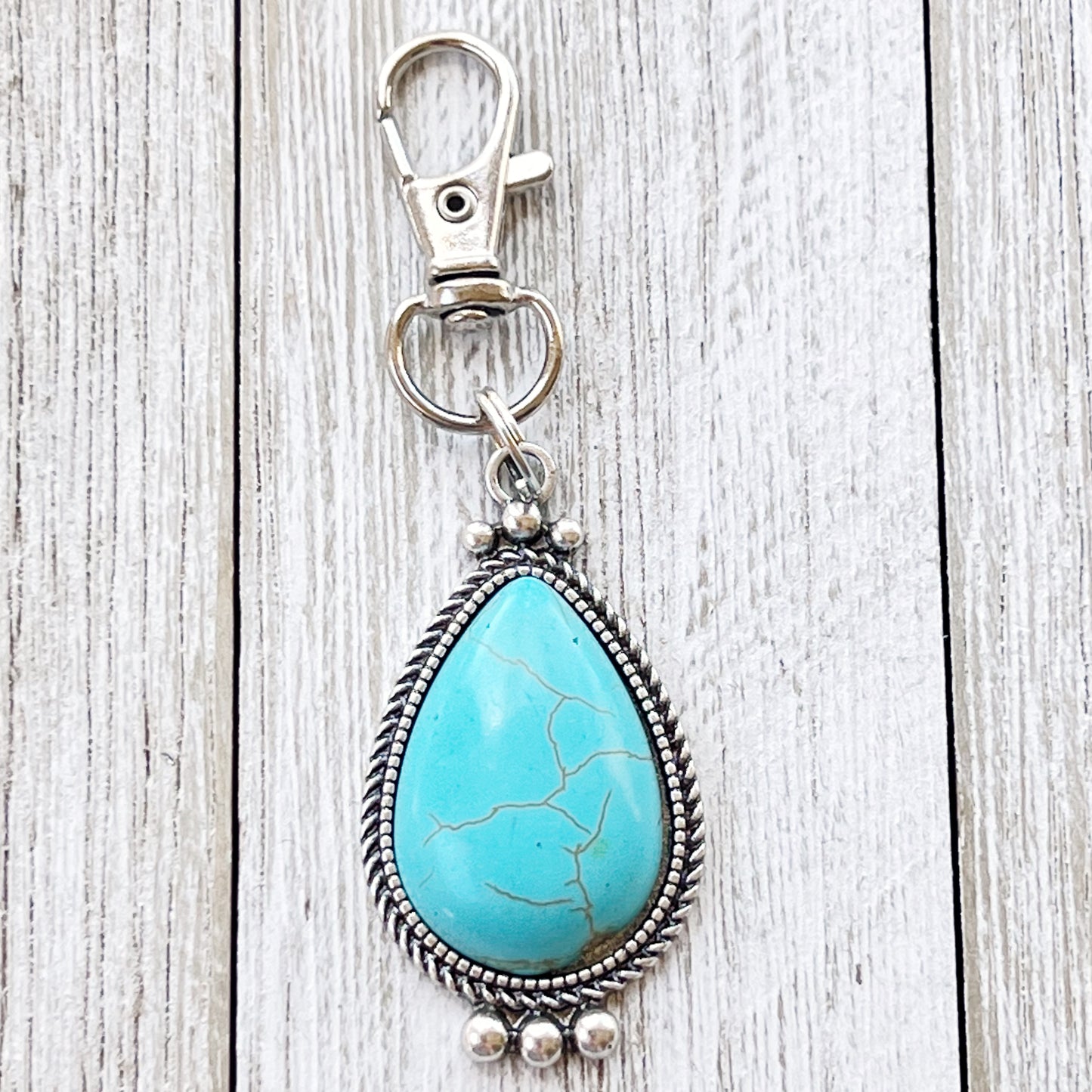 Teardrop Turquoise Purse Charm – Silver Boho Western Bag Accessory