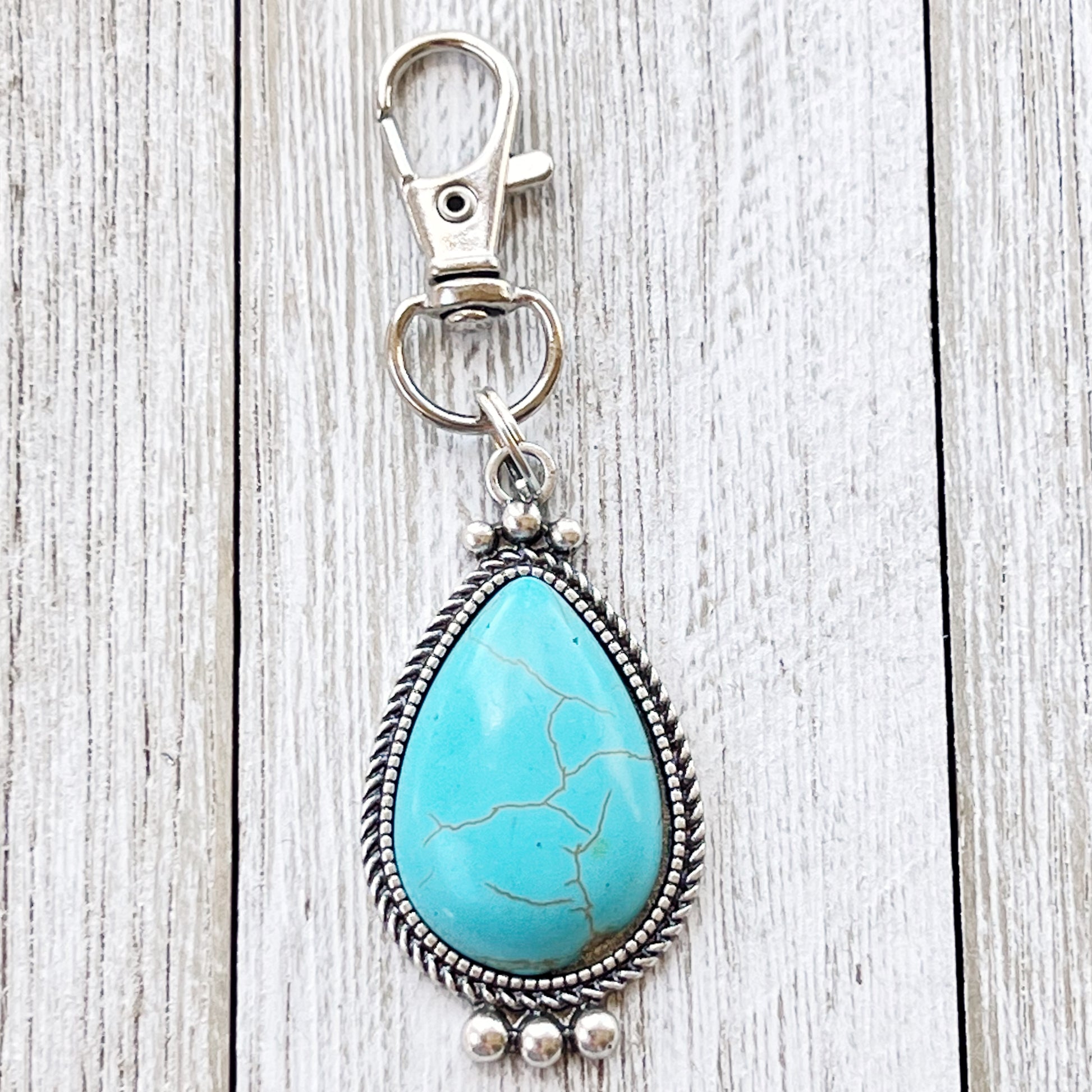 Teardrop Turquoise Purse Charm – Silver Boho Western Bag Accessory