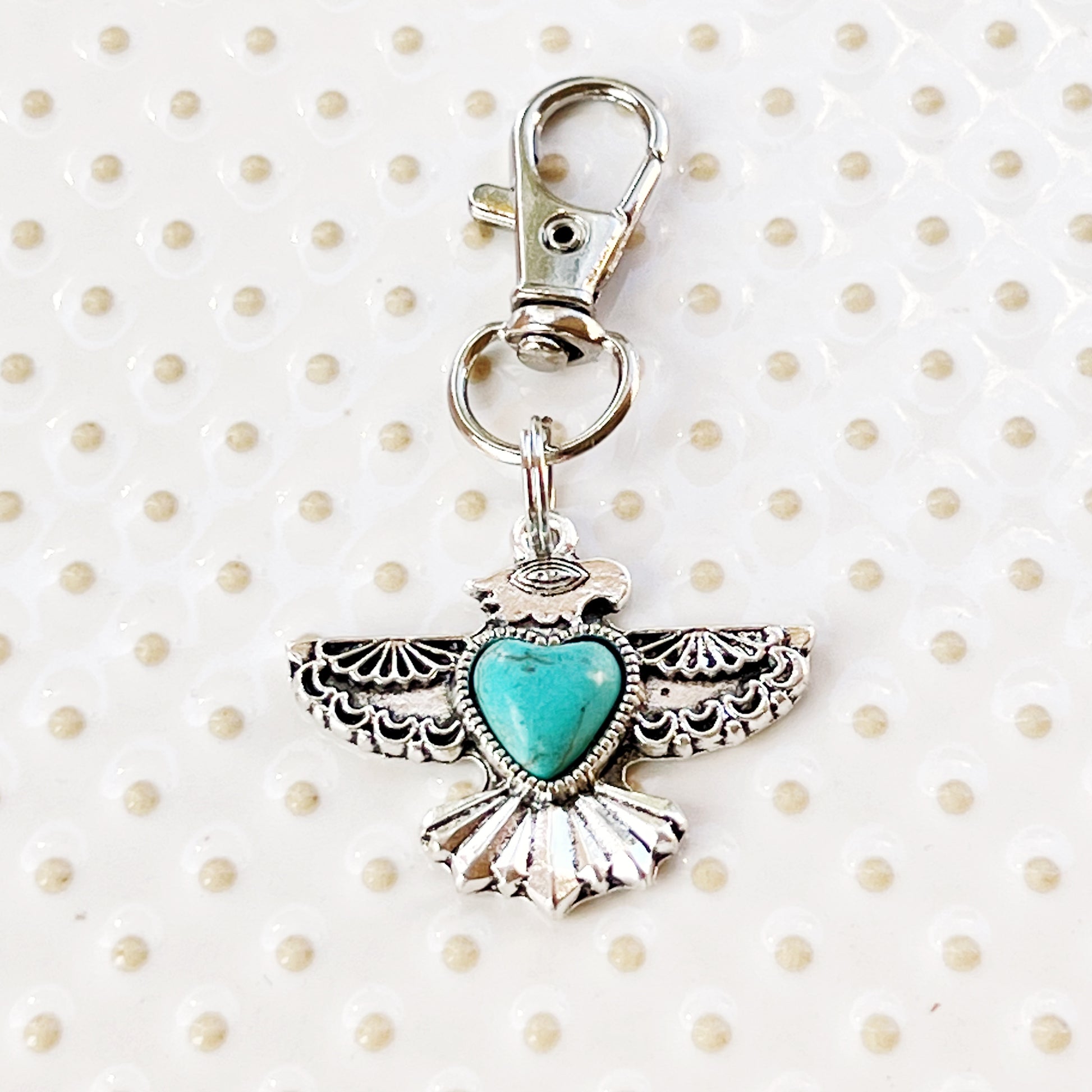 Turquoise Thunderbird Western Zipper Pull Handbag Charm - Stylish Southwest-Inspired Accessory