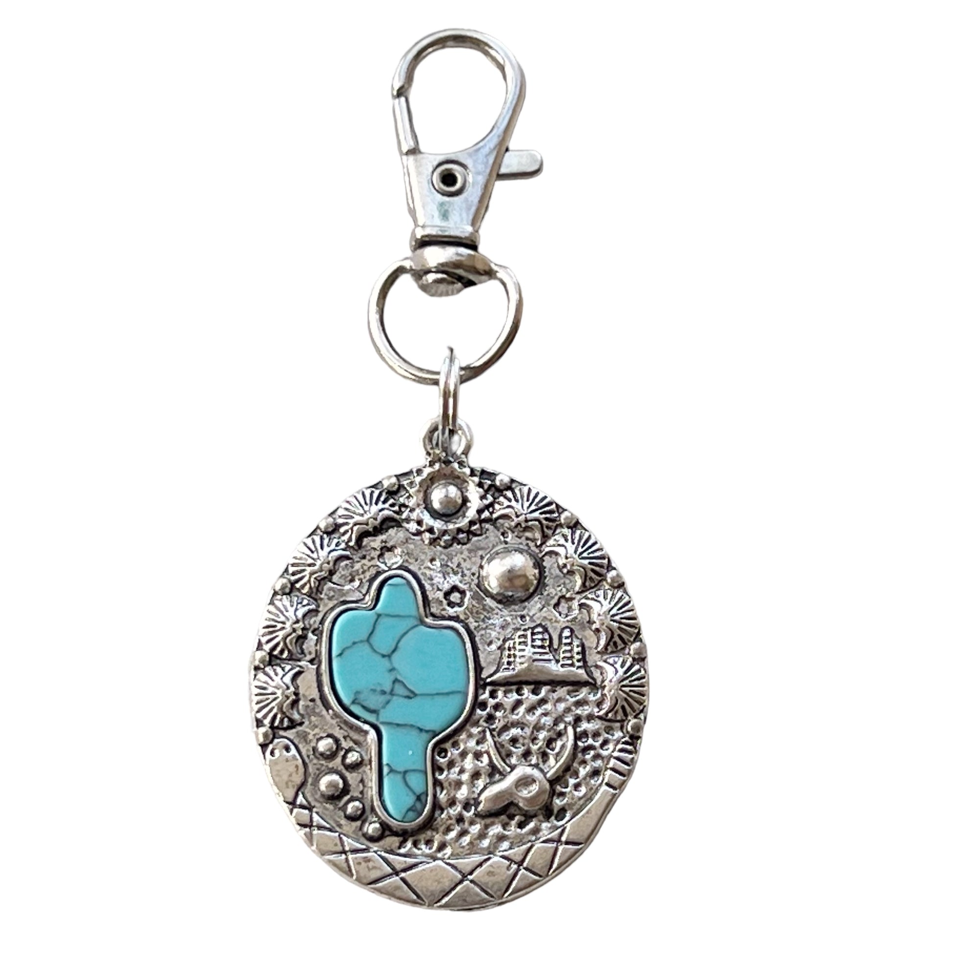 Turquoise Western Cactus Zipper Pull: Chic Southwestern Handbag Charm
