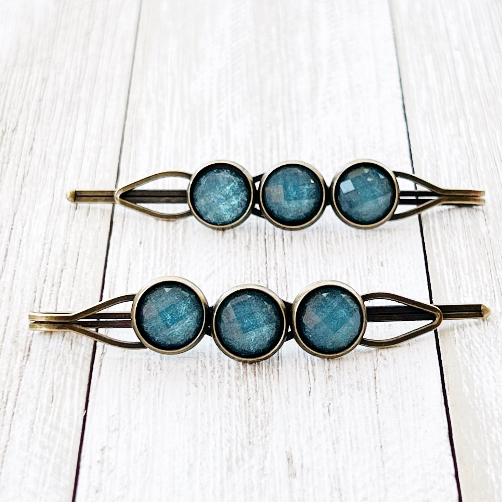Teal Shimmer Hair Pins – Faceted Acrylic Boho Western Bobby Pins