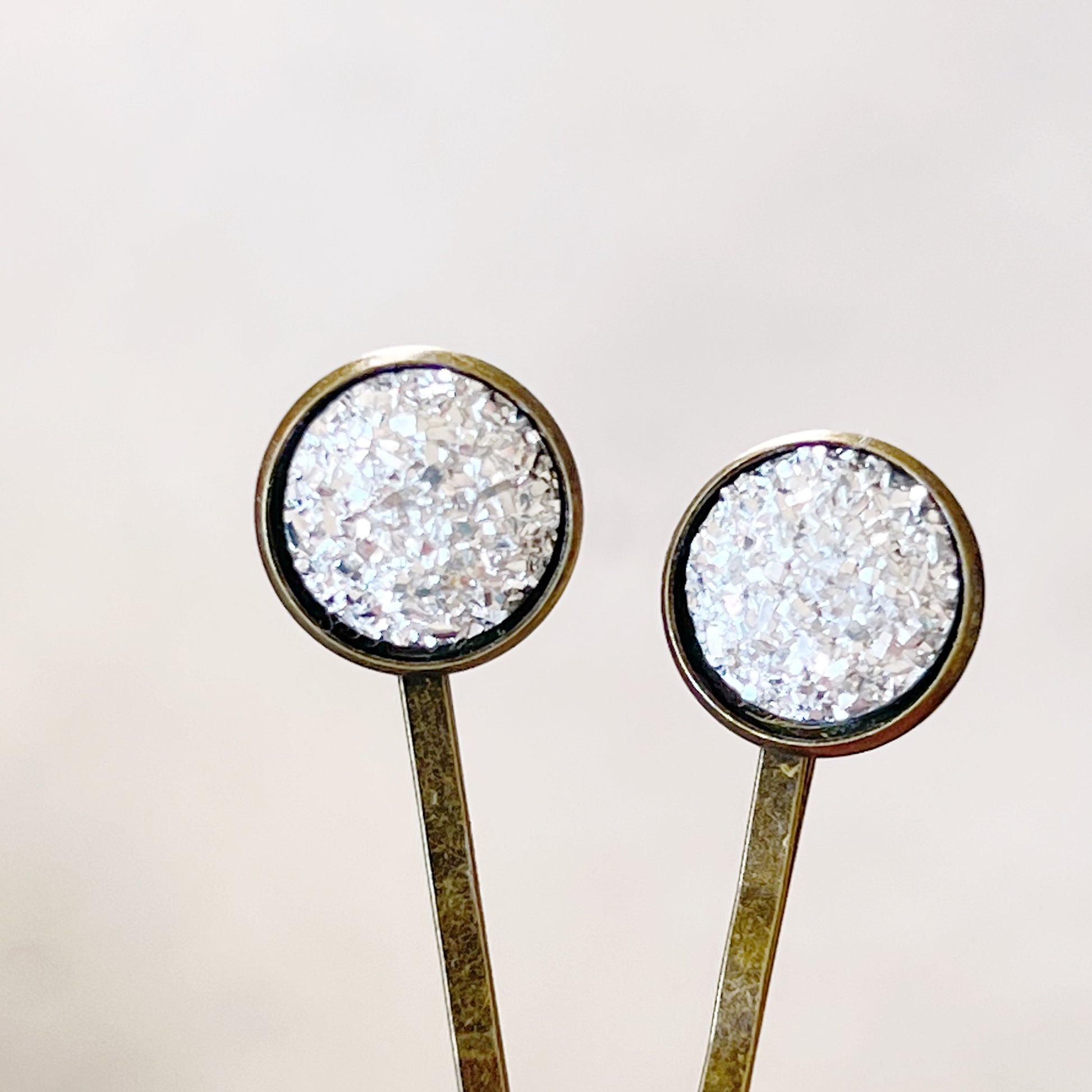 Silver Druzy Brass Hair Pins: Sparkling Accents for Sophisticated Hairstyles