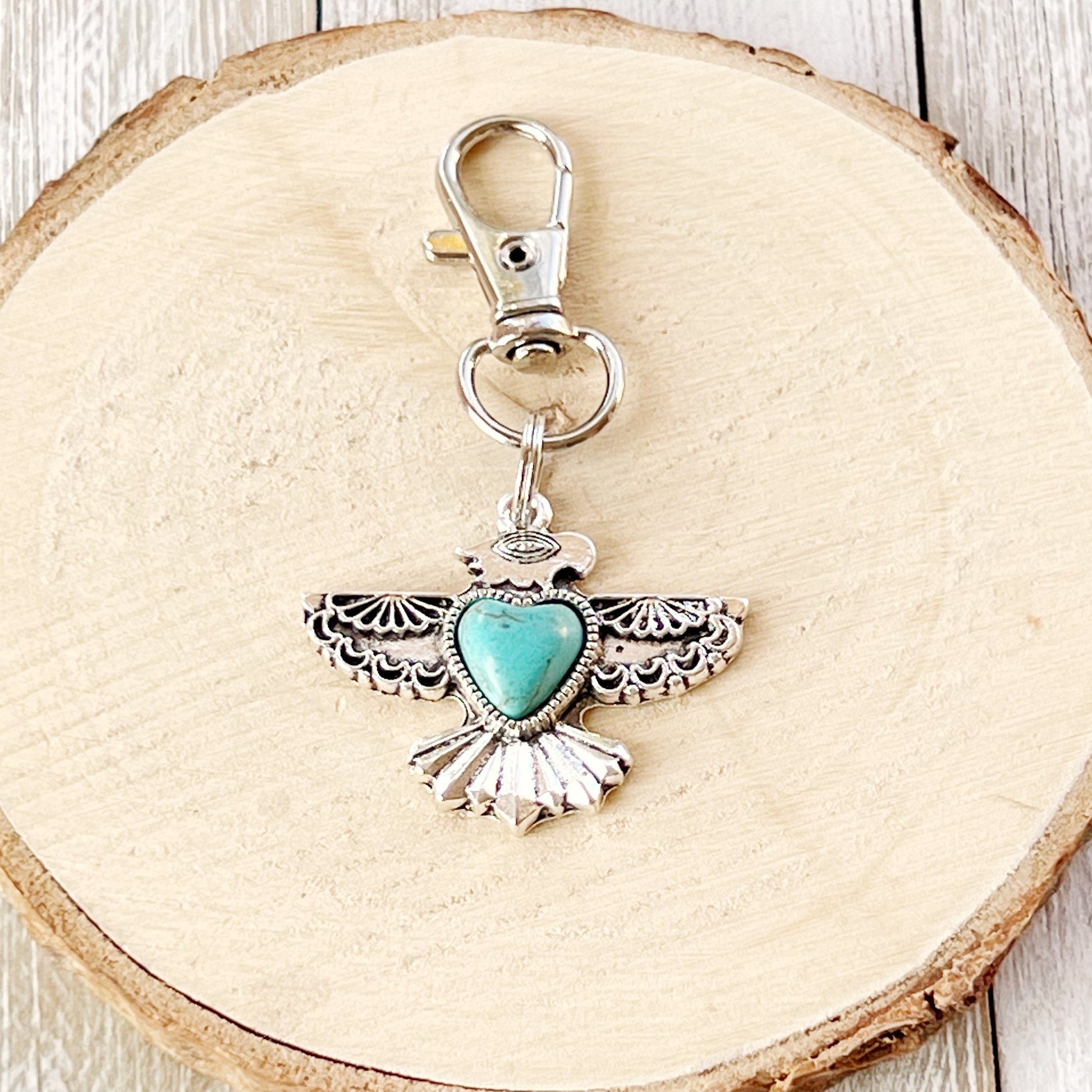 Turquoise Thunderbird Western Zipper Pull Handbag Charm - Stylish Southwest-Inspired Accessory