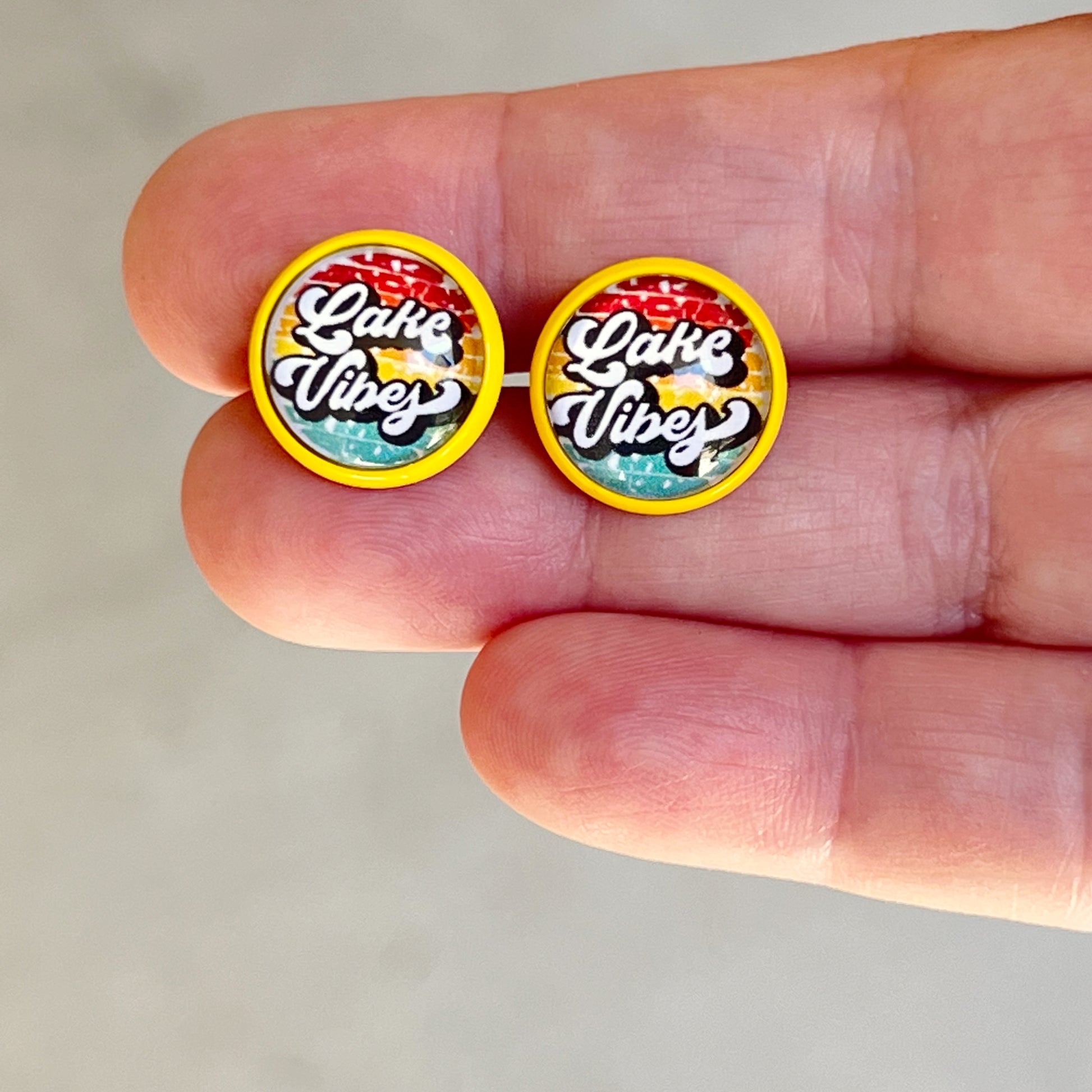 Lake Vibes Stud Earrings – Retro Summer Statement Jewelry in Yellow