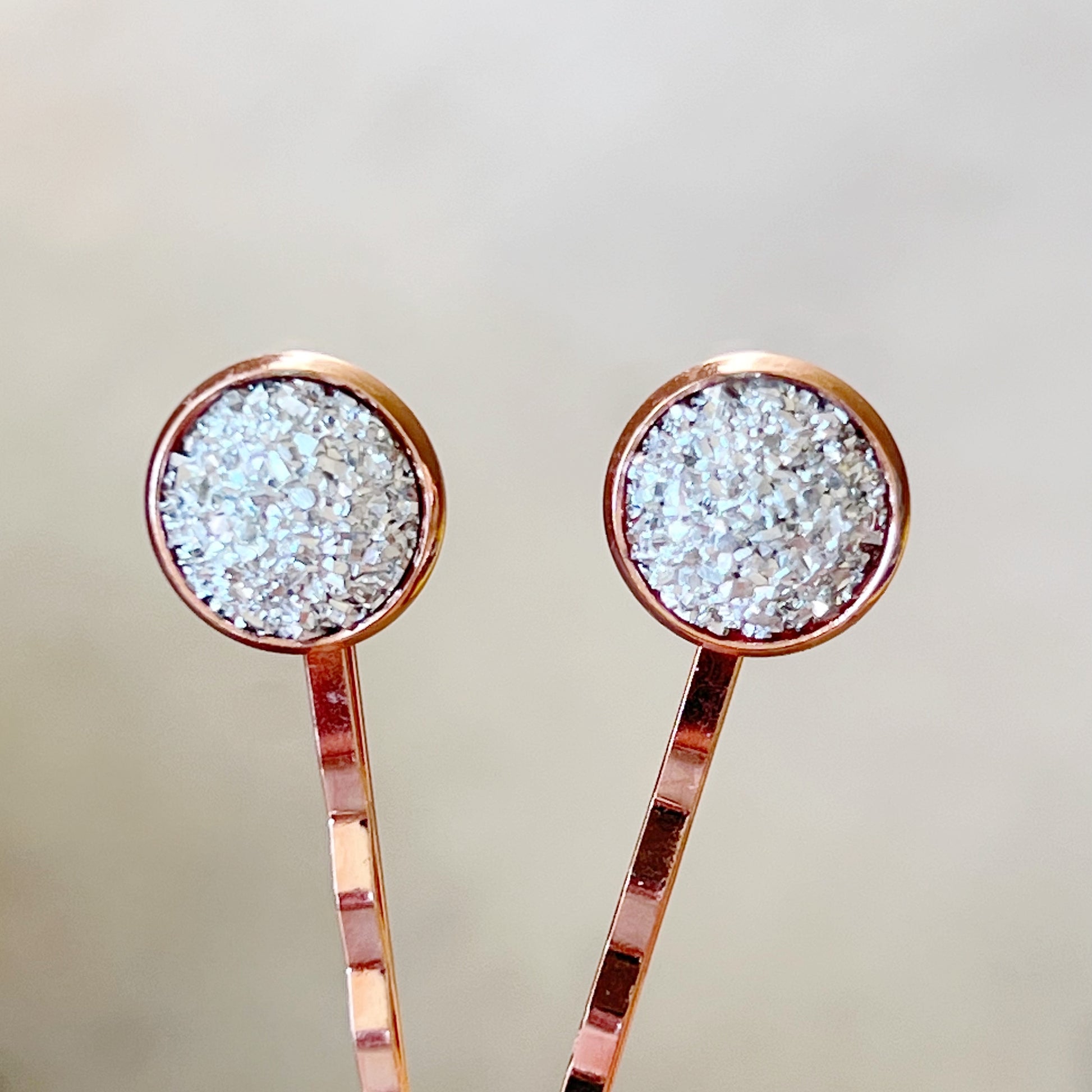Rose Gold Hair Pins: Sparkling Silver Druzy Accents for Glamorous Styles