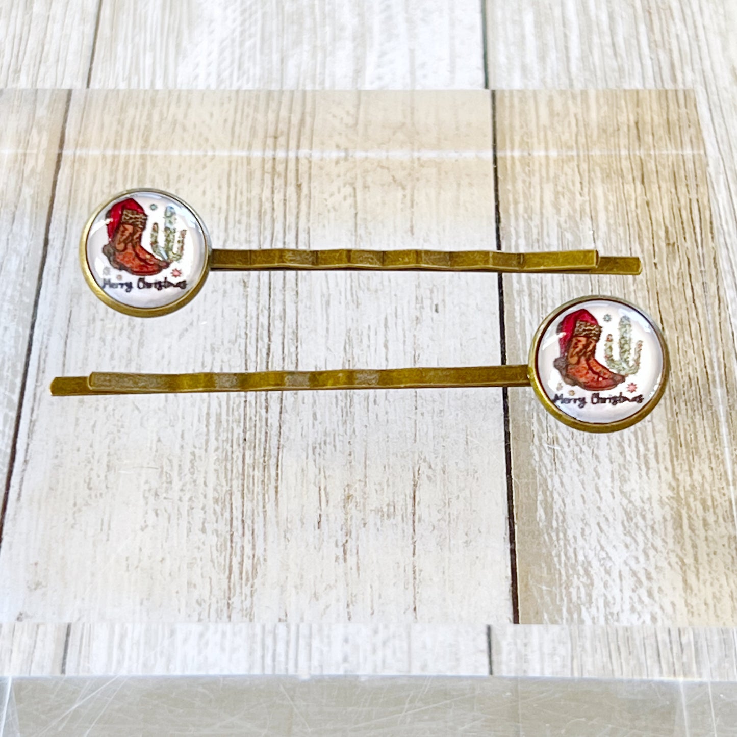 Cowboy Boots & Cactus Christmas Hair Pins - Festive Western-Inspired Accessories