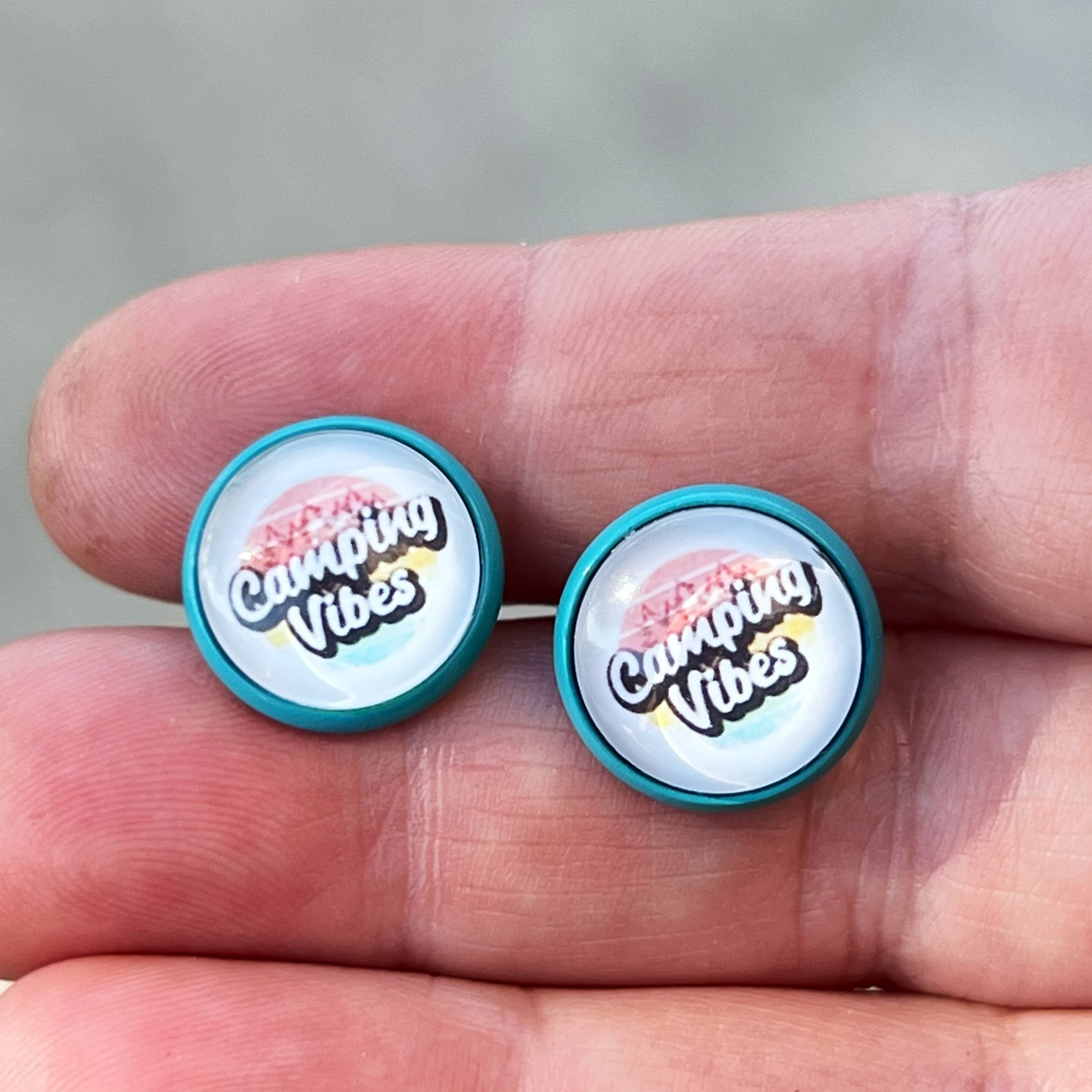 Camping Vibes Stud Earrings – Teal Stainless Steel