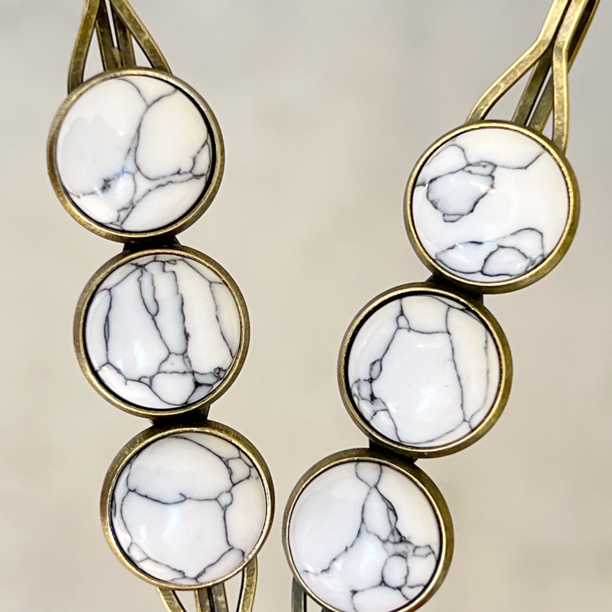 White Marble Hair Pins – Minimal Boho Stone Hair Clips in Bronze Tone
