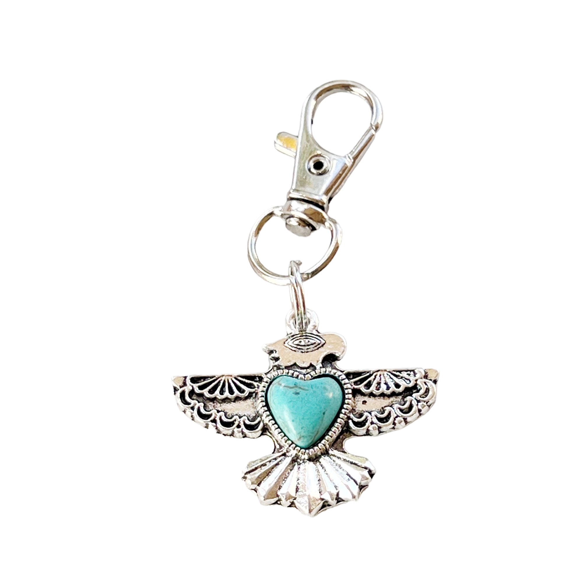 Turquoise Thunderbird Western Zipper Pull Handbag Charm - Stylish Southwest-Inspired Accessory