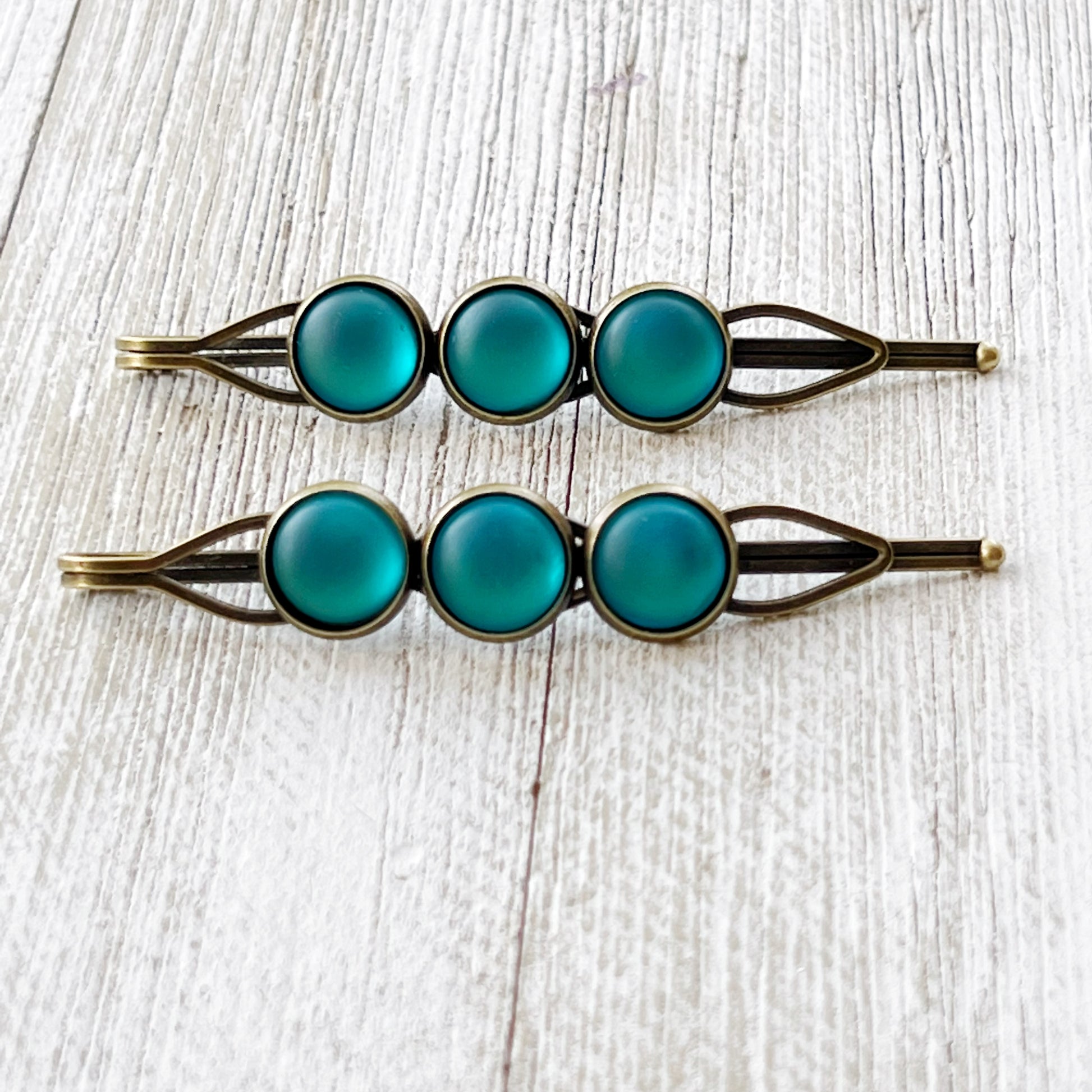 Satin Blue Rhinestone Hair Pins
