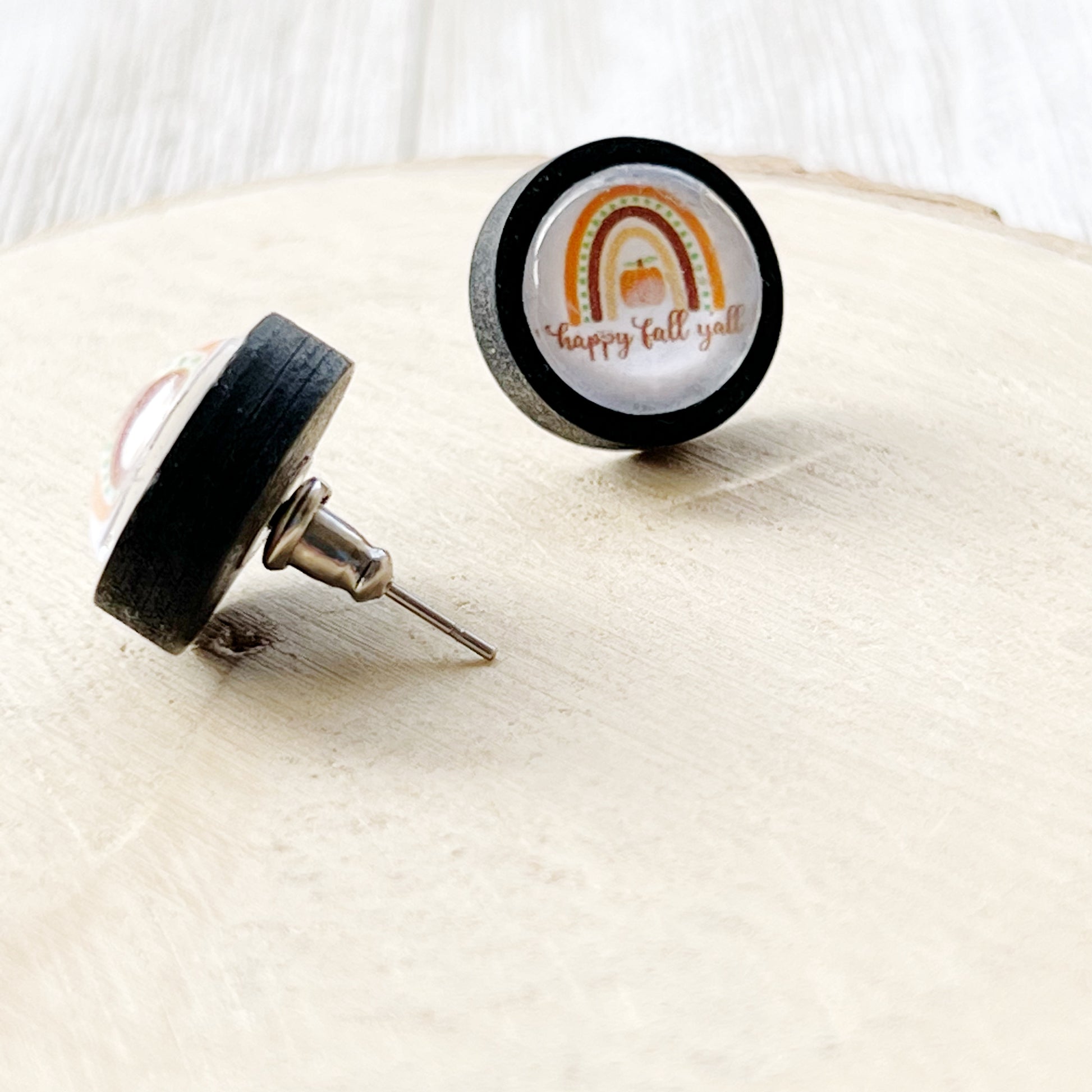 Boho Rainbow Happy Fall Y’all Stud Earrings - Festive Autumn Accessories