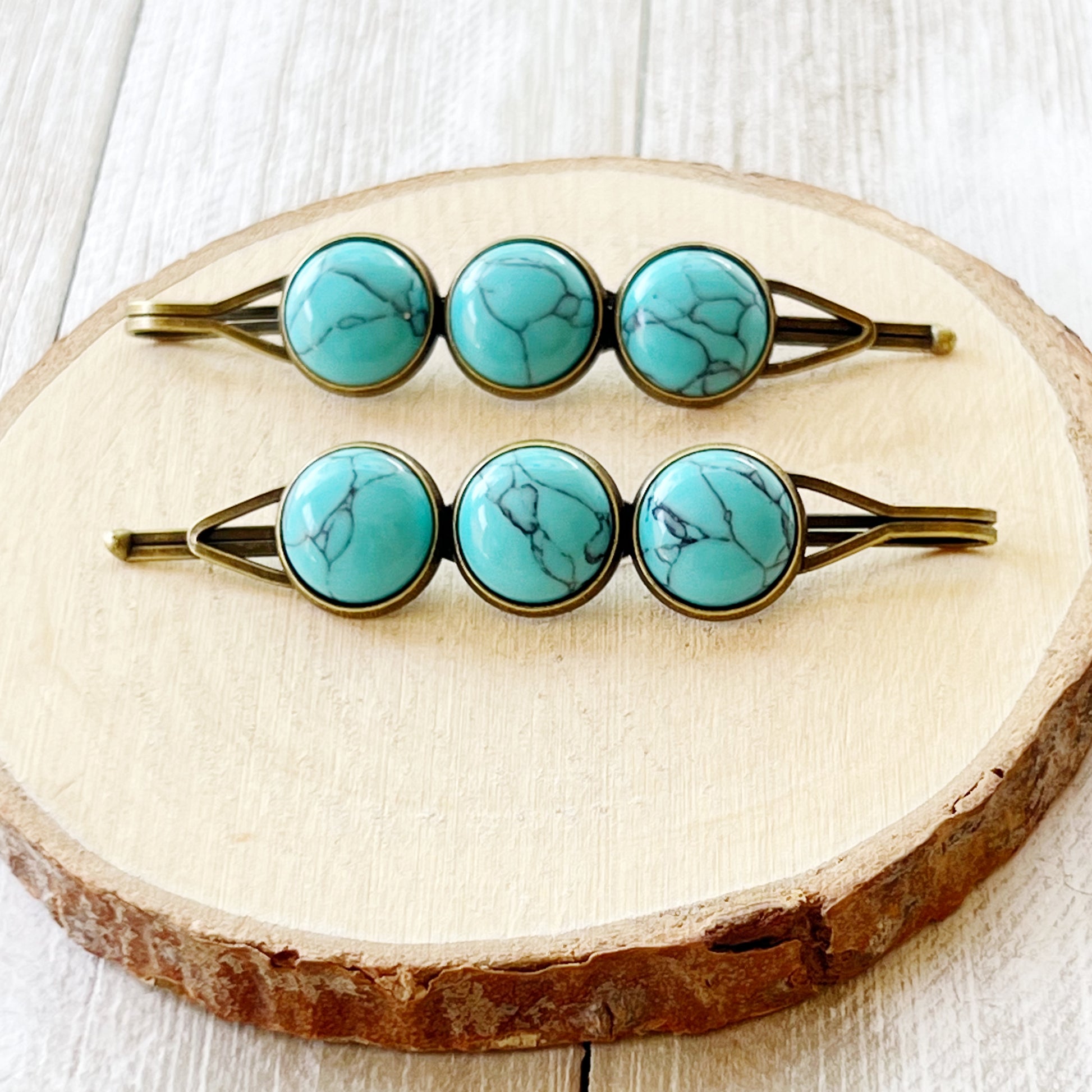 Turquoise Hair Pins - Western Cowgirl Decorative Brass Bobby Pins, Women's Southwestern Hair Accessories