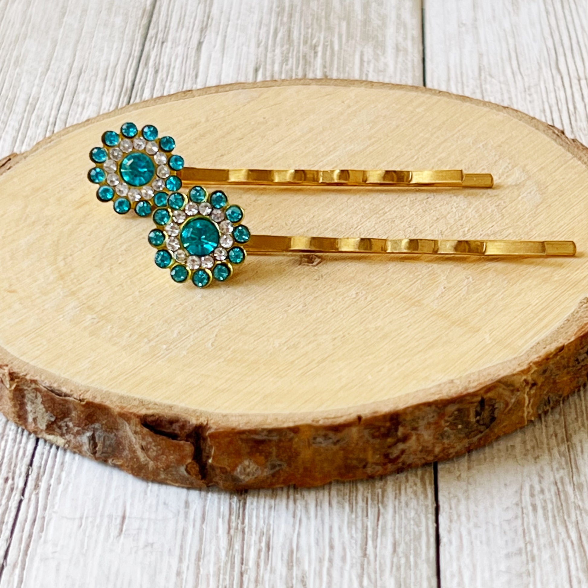 Blue Rhinestone Flower Hair Pins - Elegant and Sparkling Floral Hair Accessories