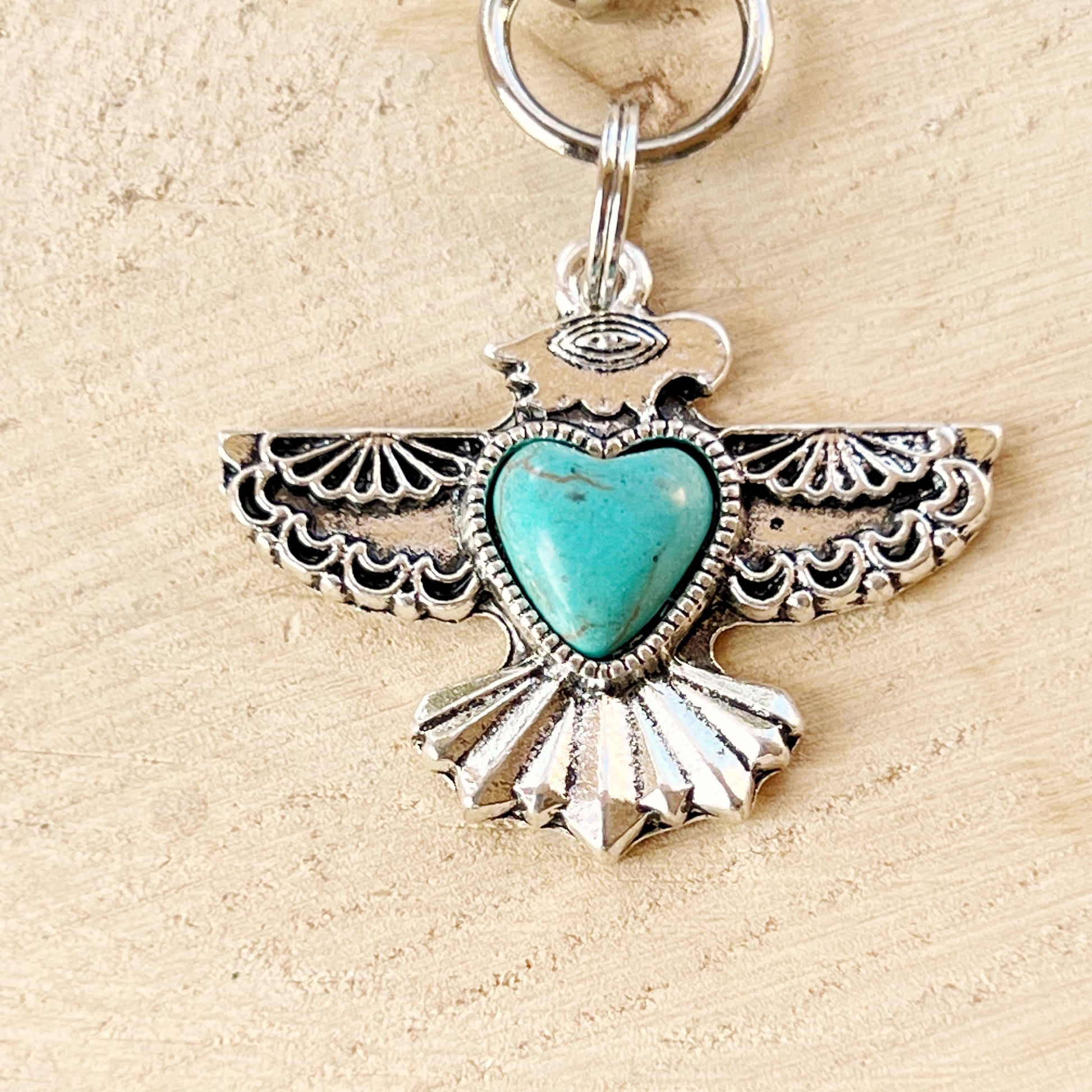 Turquoise Thunderbird Western Zipper Pull Handbag Charm - Stylish Southwest-Inspired Accessory