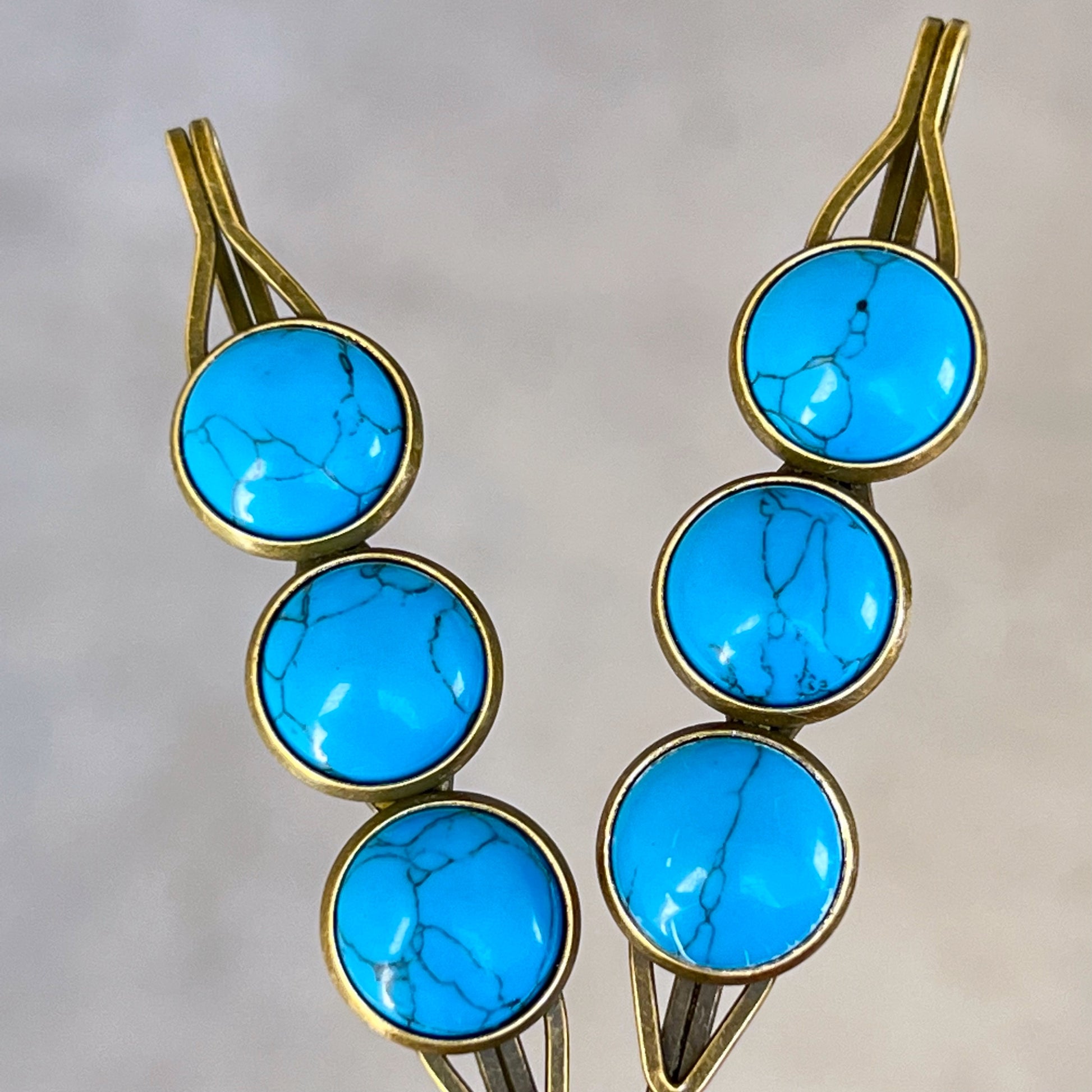 Turquoise Stone Hair Pins – Western Boho Hair Clips with Bronze Setting